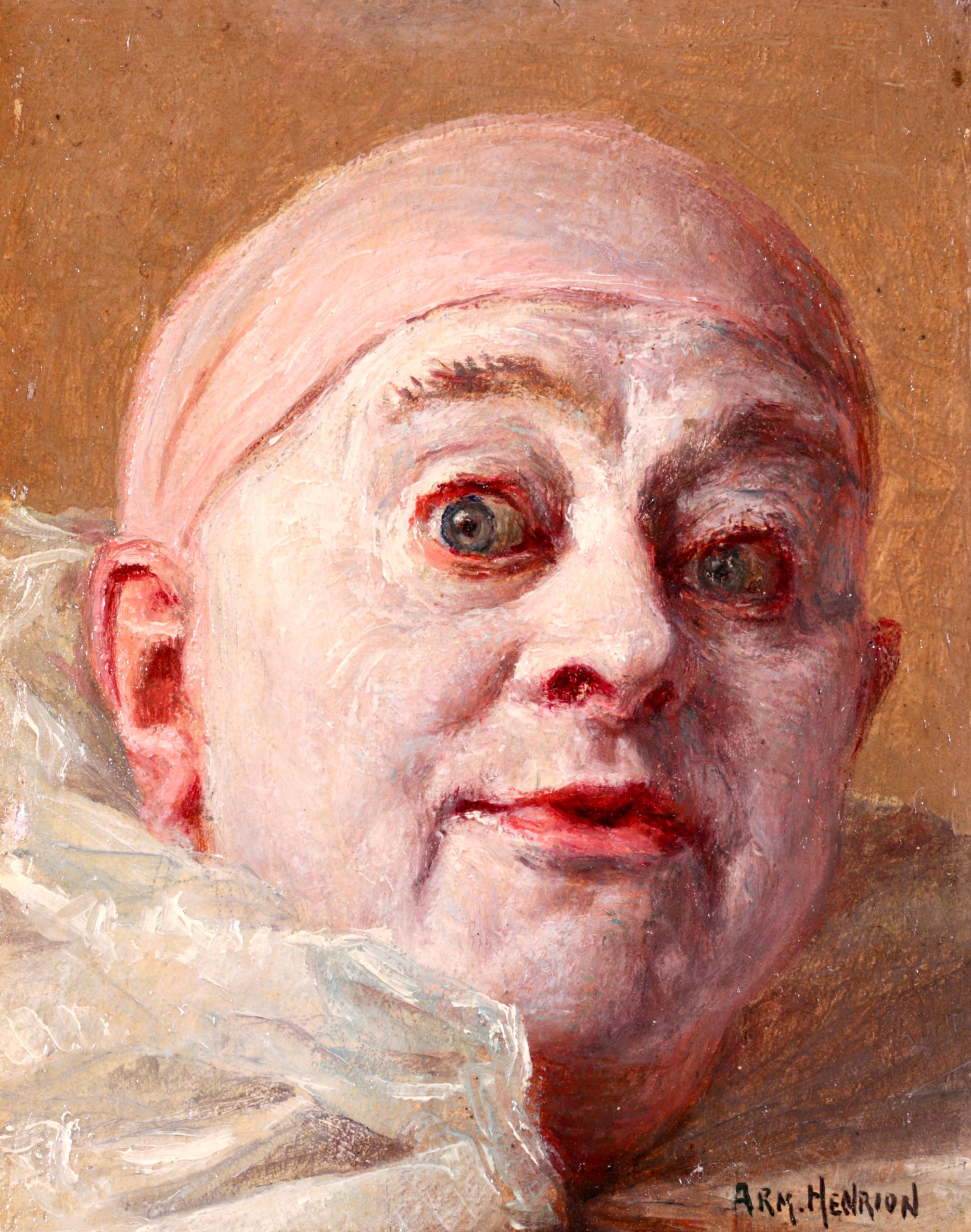 Pierrot Surpris! - Impressionist Oil, Portrait by Armand Francois Henrion