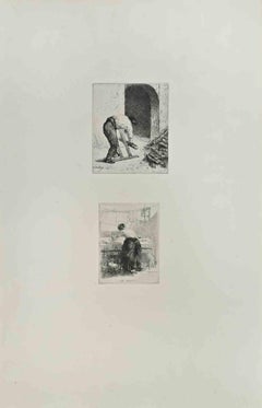 Le Travail - Etching by Armand Gautier - 1860