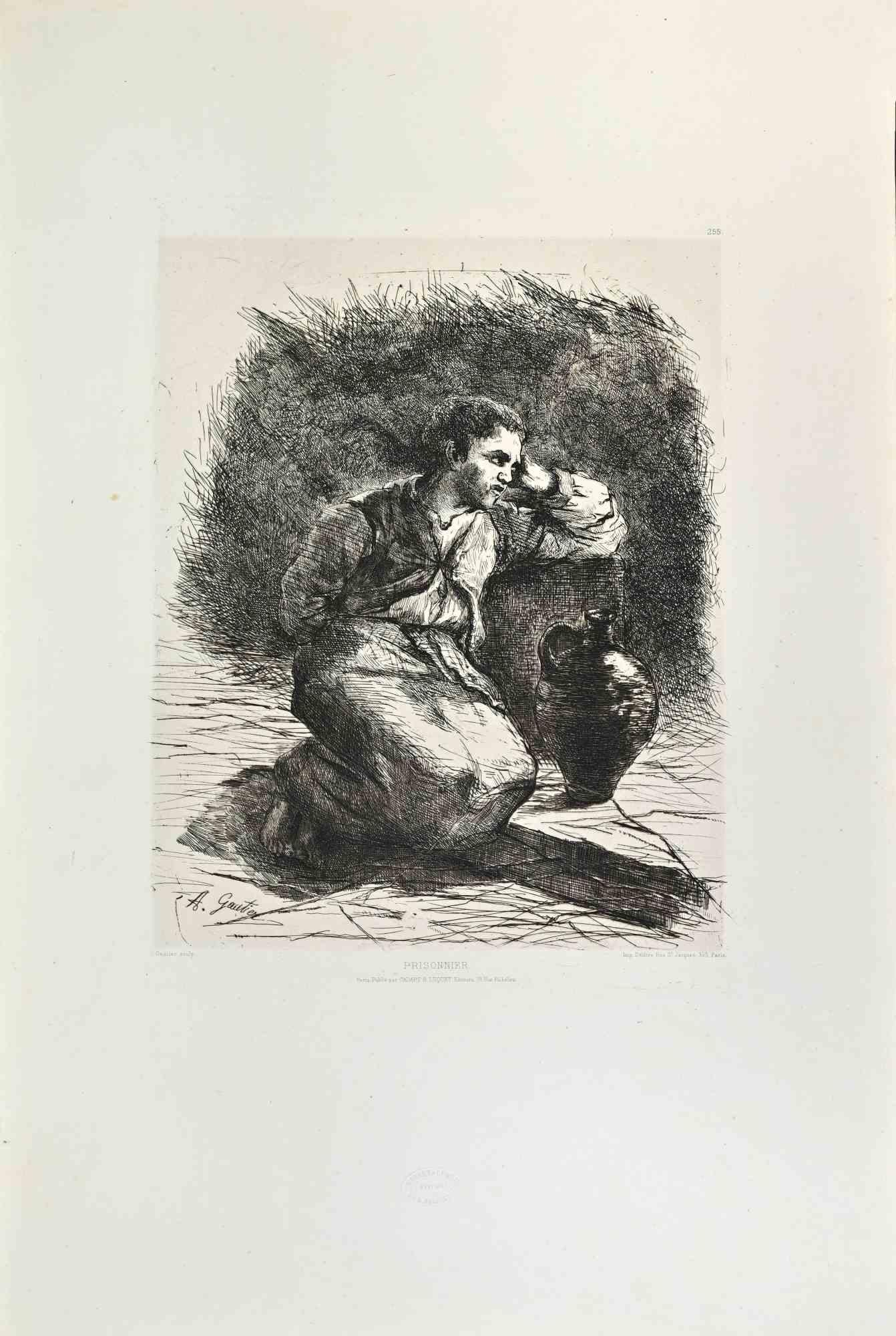 Prisonnier is an artwork realized by A.Gautier in the 1870s.

Etching.

Good conditions.



Realized for the "Société des Aquafortistes. Born on the initiative of the publisher Alfred Cadart, the Société des Aquafortistes had the aim of reviving