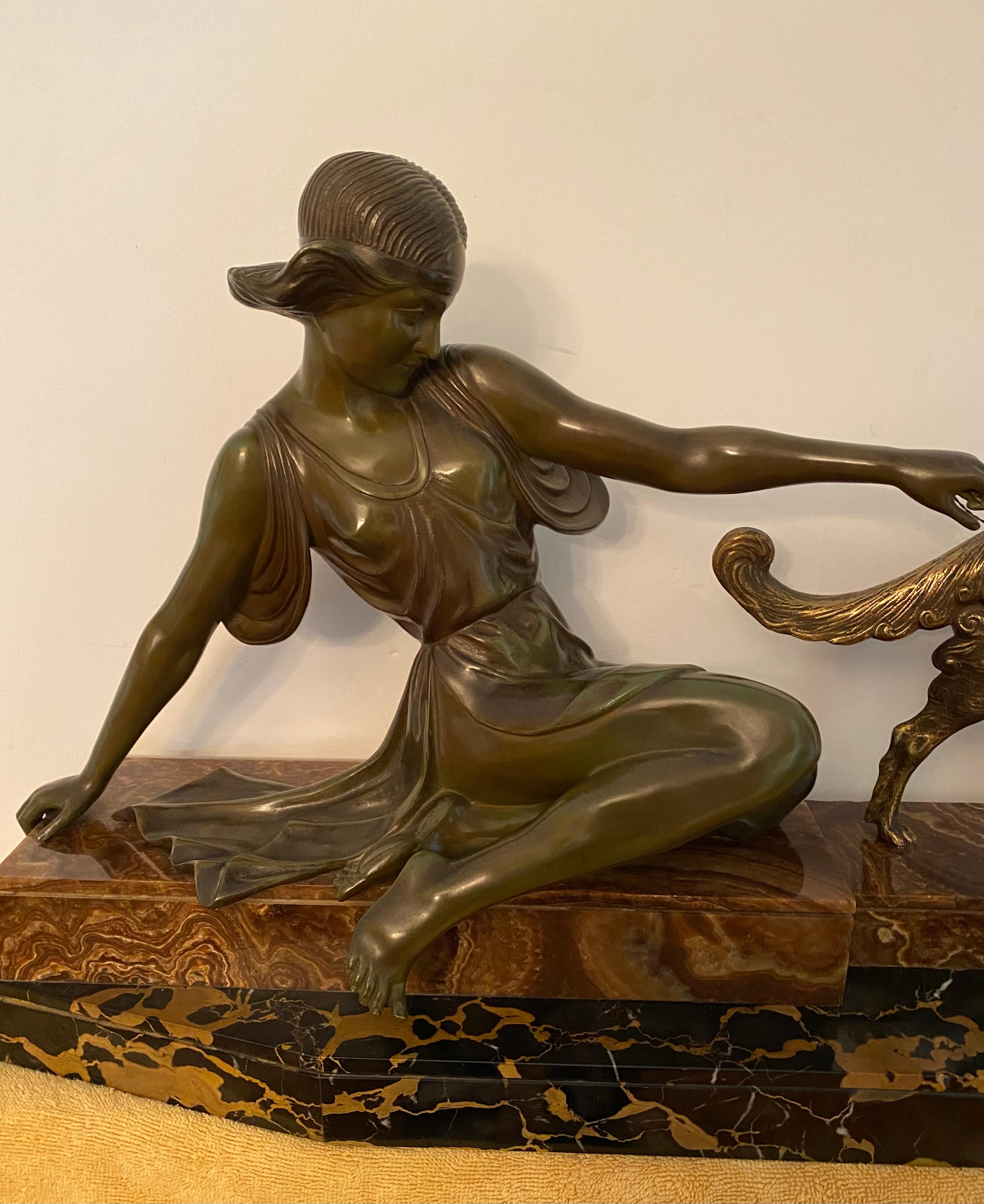 Huntress with Borzoi - Art Deco Sculpture by Armand Godard