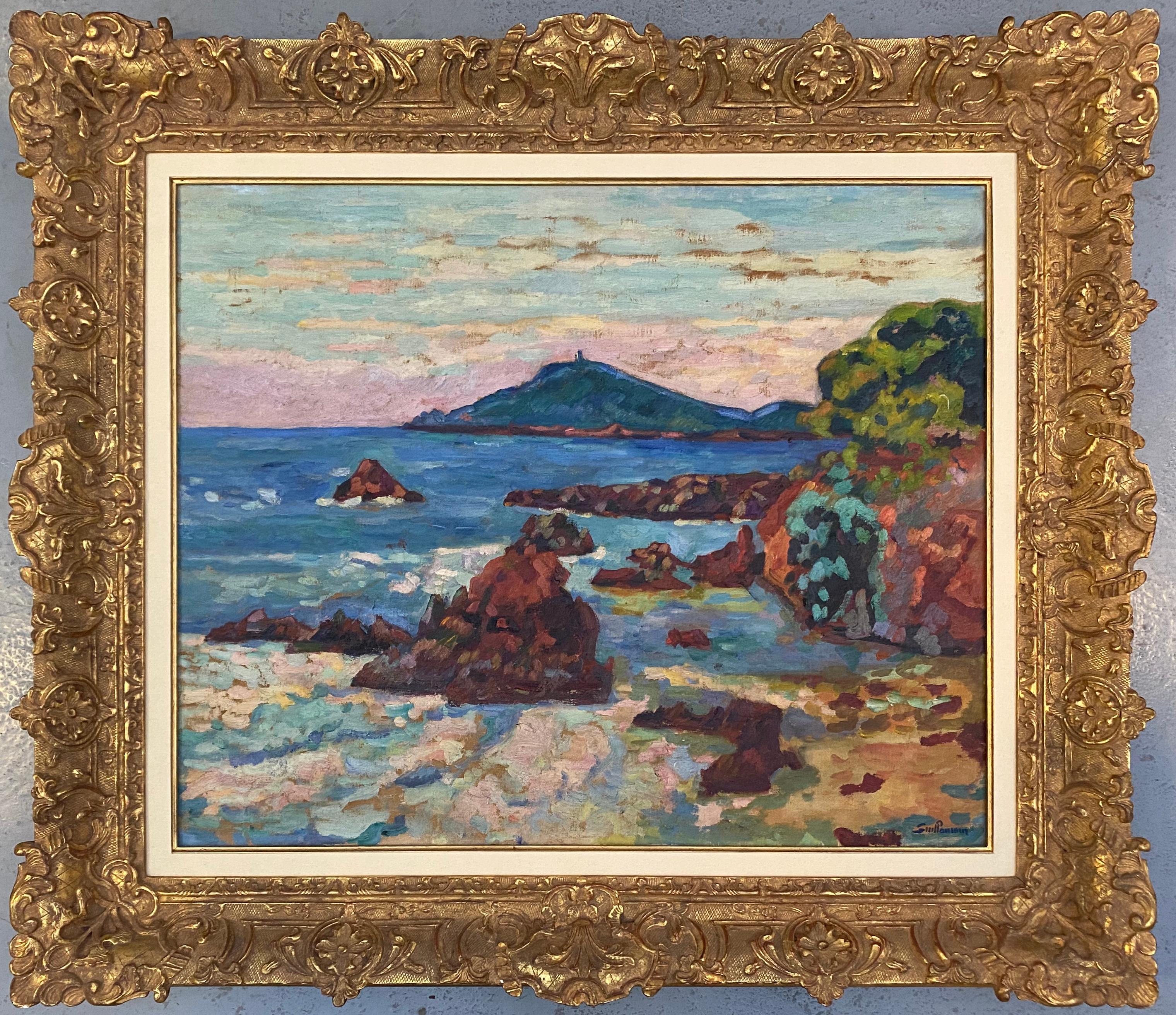 Landscape Painting Armand Guillaumin - Agay, le château et le Sémaphore". Huile sur toile. Signé. 