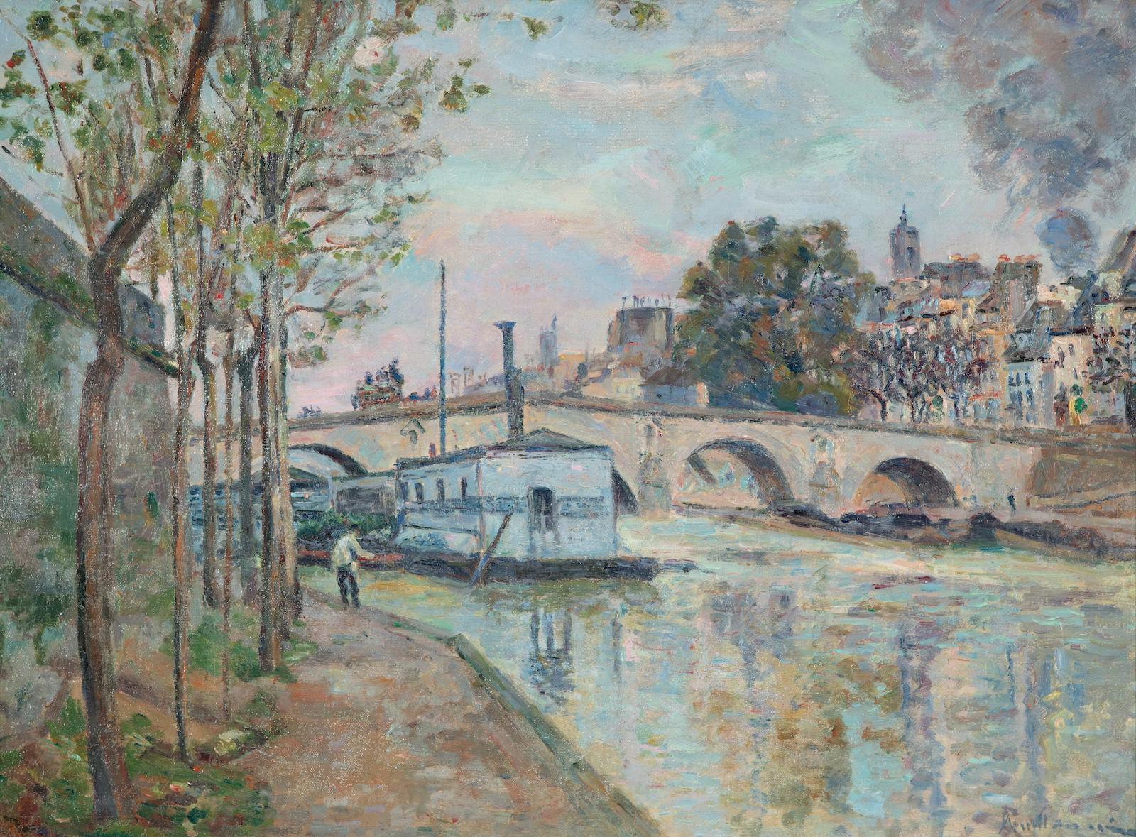 La Seine à Paris di Armand Guillaumin (1841-1927)
Olio su tela
45,3 x 61 cm (17 ⁷/₈ x 24 pollici)
Firmato in basso a destra, A Guillaumin
Eseguito nel 1874 circa

Letteratura: G. Serret & A. Fabiani, Armand Guillaumin 1841 - 1927, catalogue raisonné