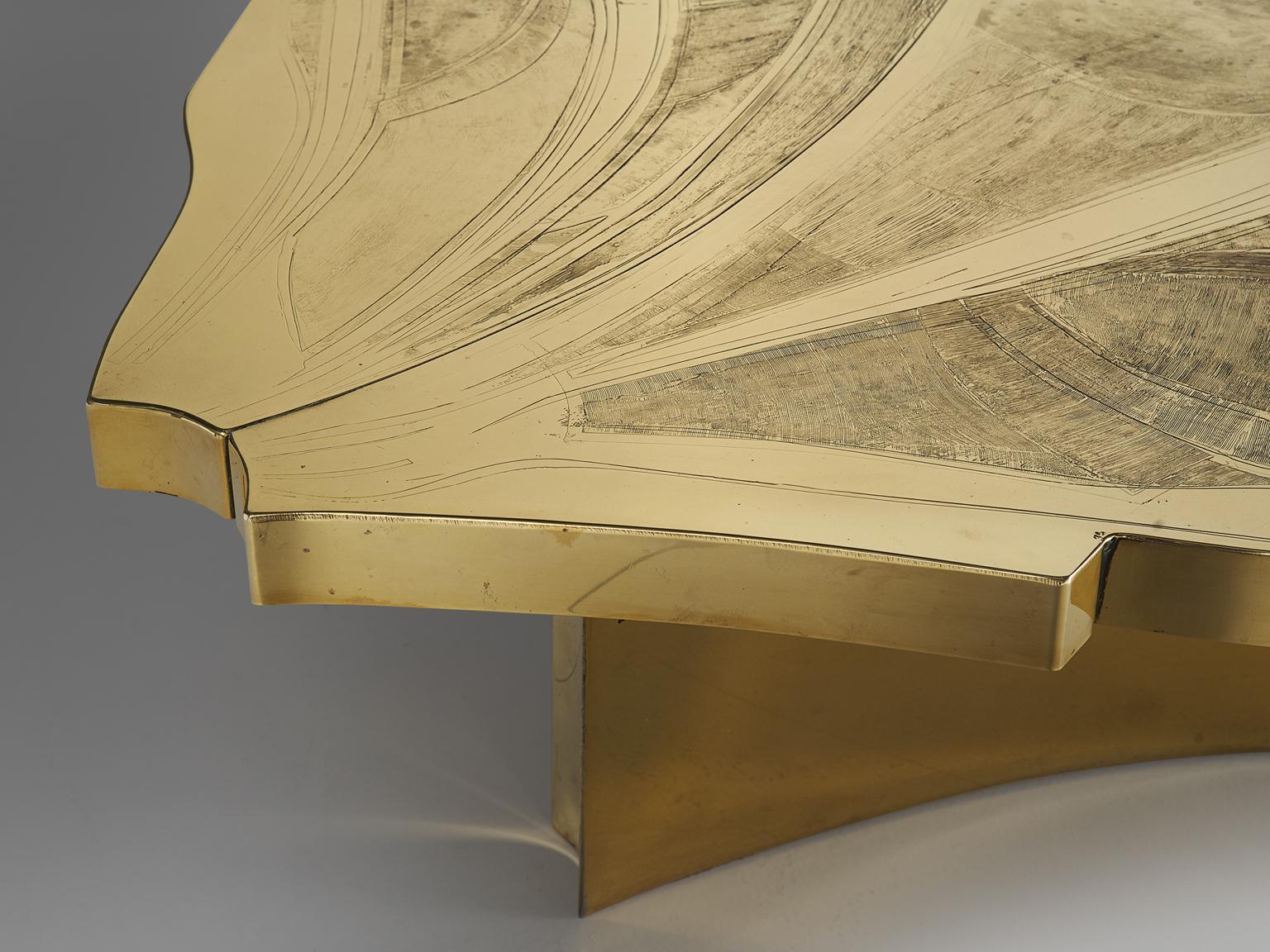 Armand Jonckers Extravagant Brass Etched Cocktail Table In Good Condition In Waalwijk, NL
