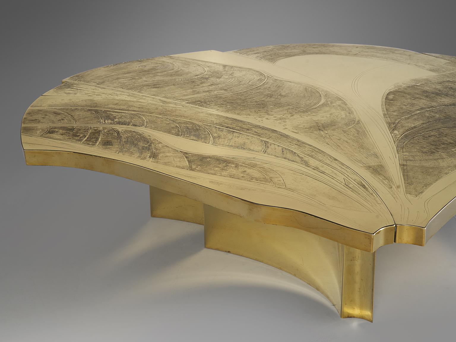 Armand Jonckers Extravagant Brass Etched Cocktail Table 1