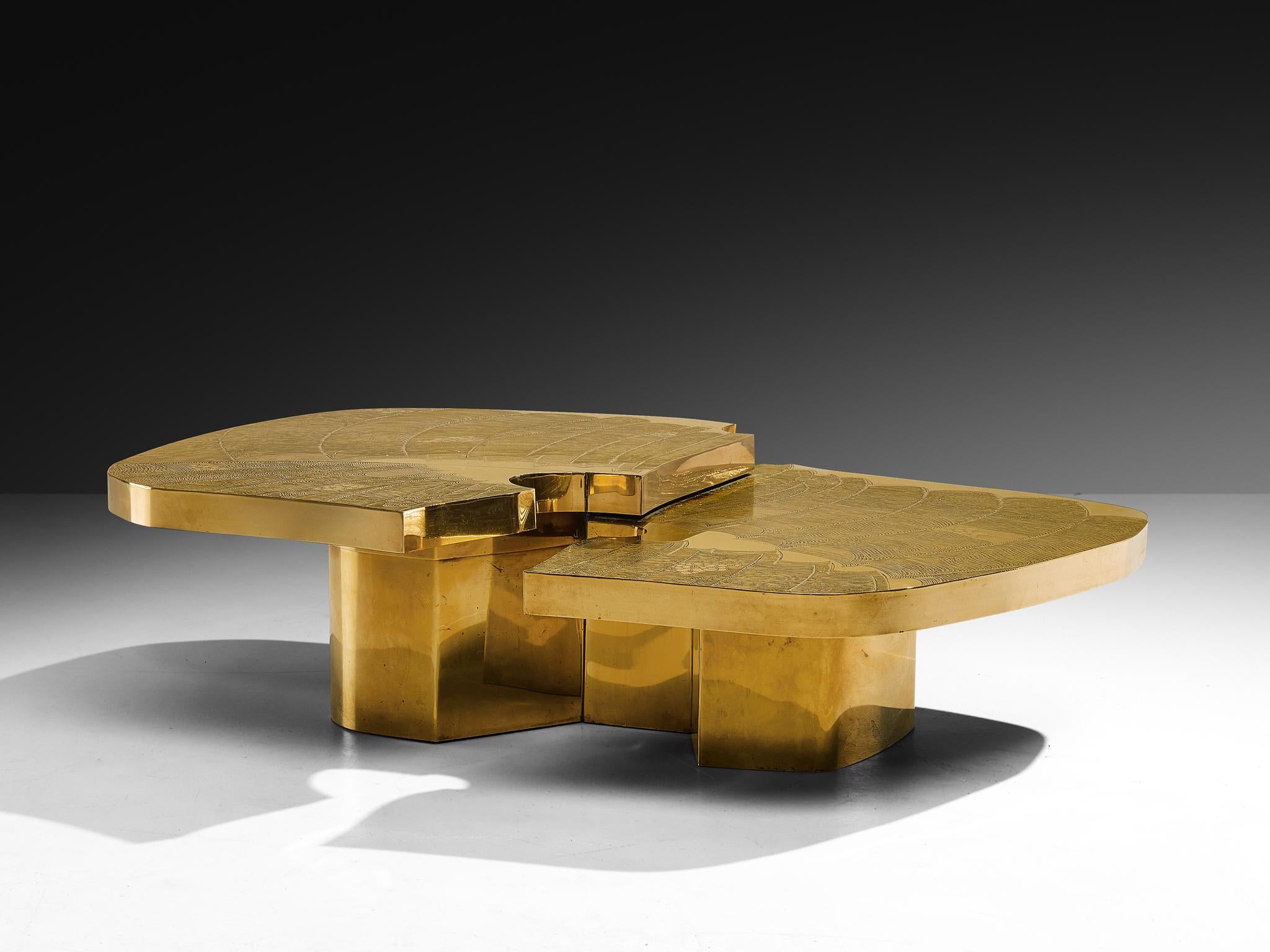 French Armand Jonckers Monumental Engraved Brass Coffee Table For Sale