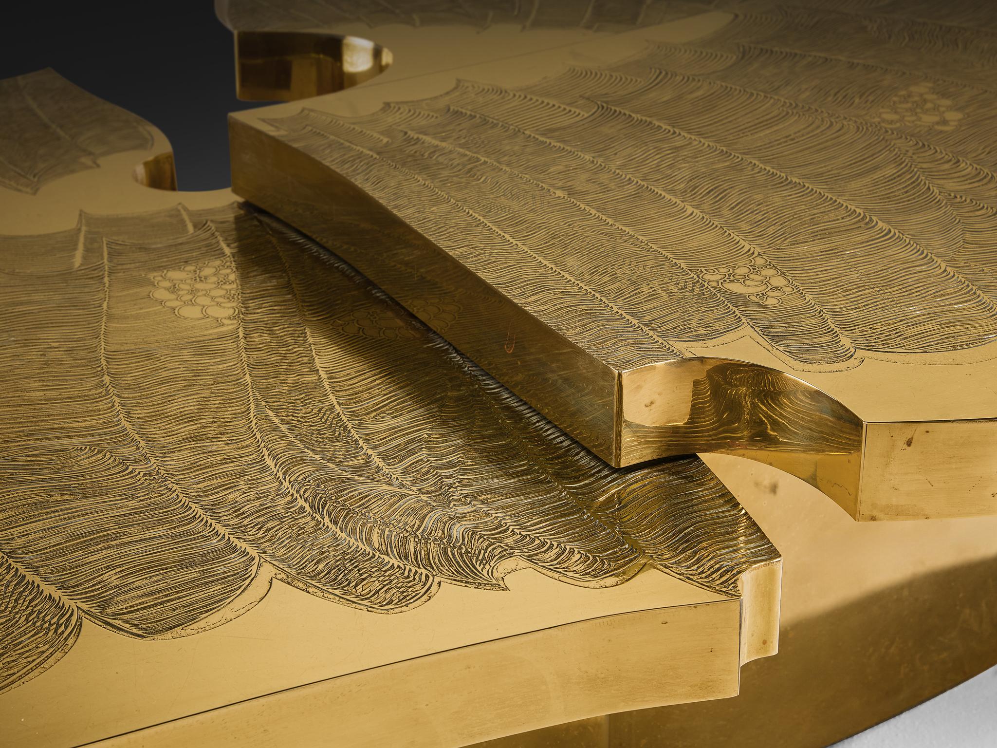 Armand Jonckers Monumental Engraved Brass Coffee Table In Good Condition For Sale In Waalwijk, NL