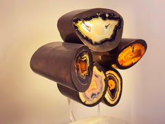 Lampe de table unique en laiton et agate d'Armand Jonckers, Belgique, années 1970