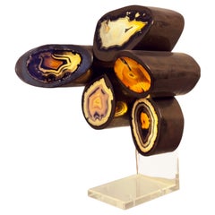 Lampe de table unique en laiton et agate d'Armand Jonckers, Belgique, années 1970