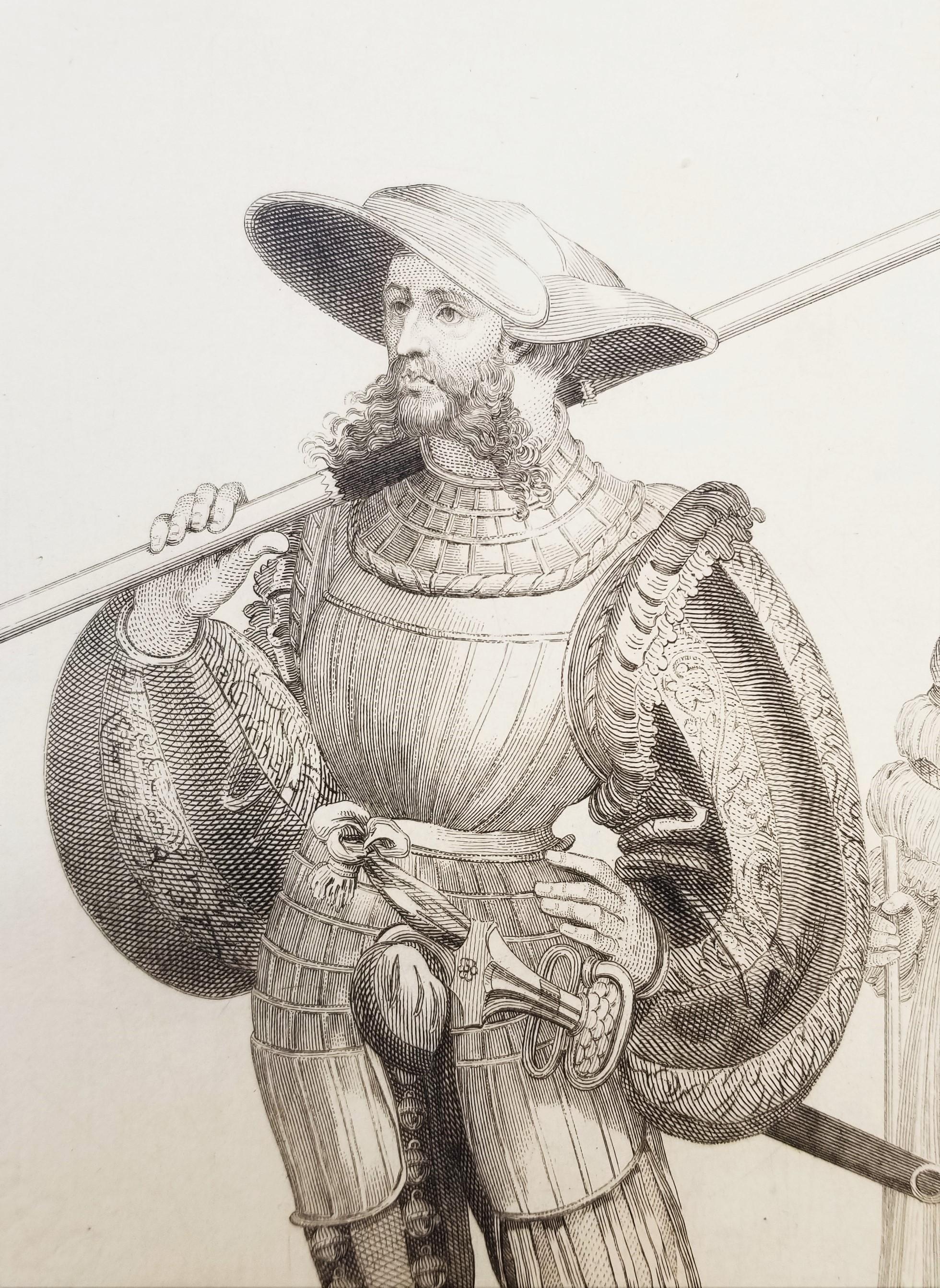 Piquier Allemand (Deutscher Pikeman) /// Altmeister Figurativer Mann Soldat Antike (Grau), Figurative Print, von Armand Joseph Lallemand