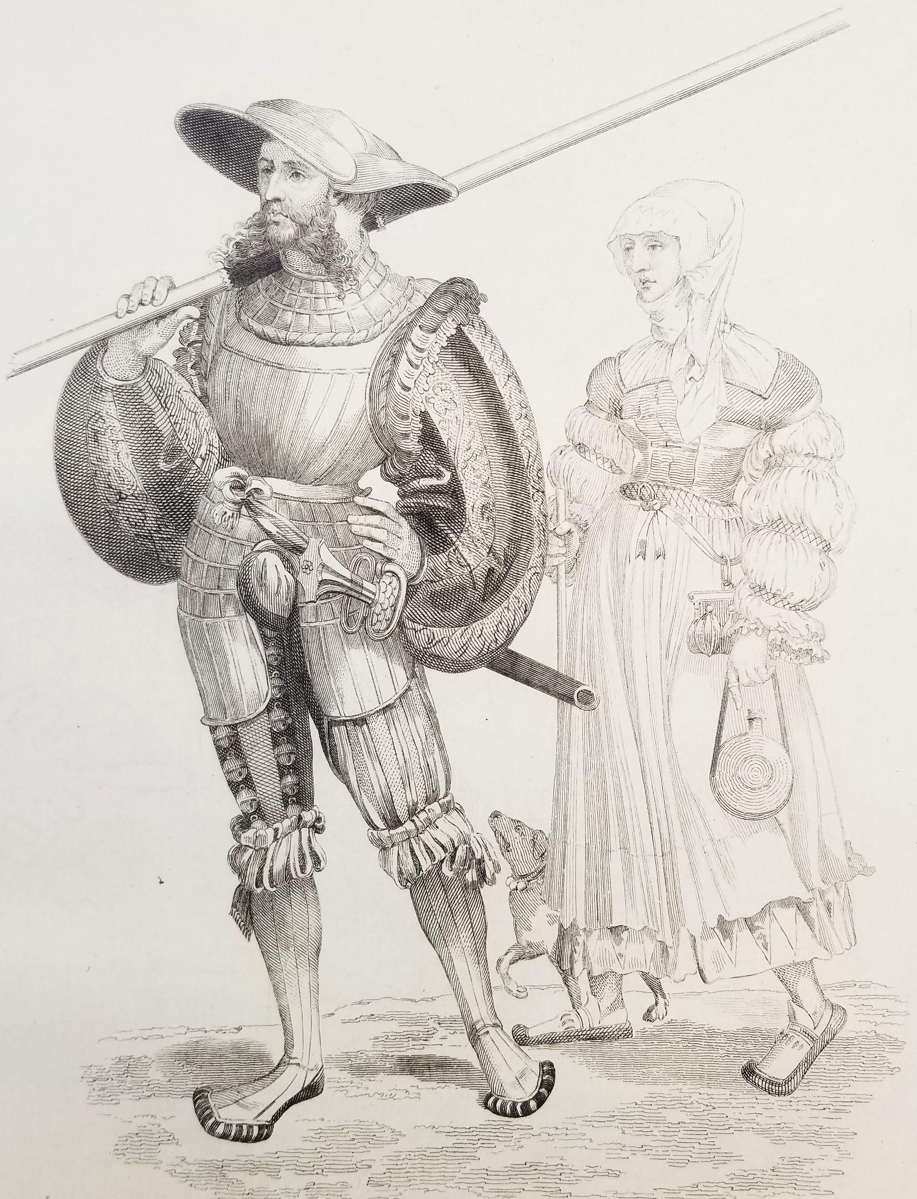 Armand Joseph Lallemand Figurative Print - Piquier Allemand (German Pikeman) /// Old Masters Figurative Man Soldier Antique