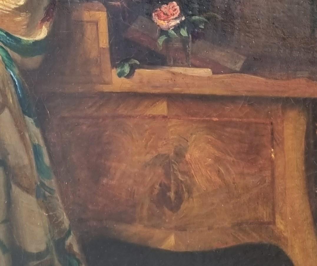 Quadro Realista Francese Interno Serva con spolverino di piume Abbot 19° in vendita 2