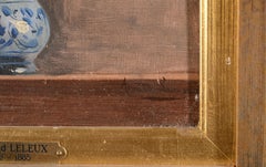 Stillleben mit Gladiolen, Blumenölgemälde in einer blauen Fayence-Vase