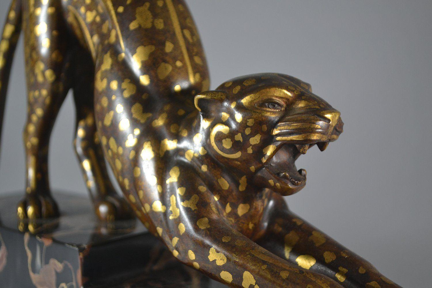 French Armand Lemo unique stretching panther bonze sculpture