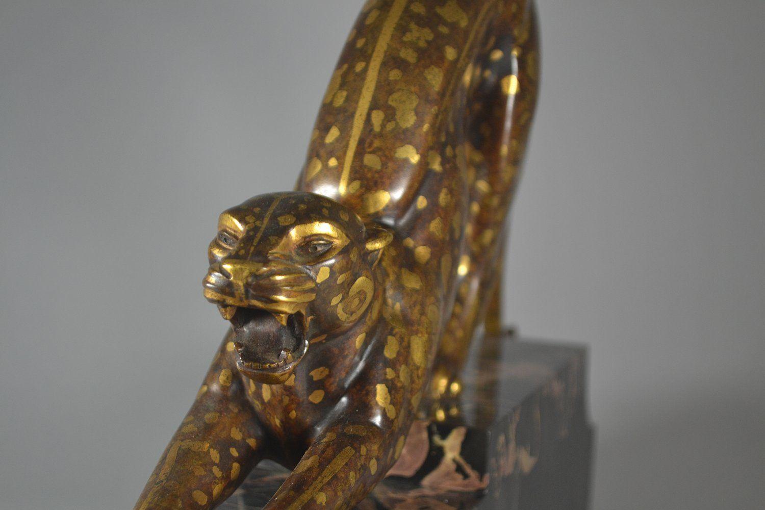 Early 20th Century Armand Lemo unique stretching panther bonze sculpture