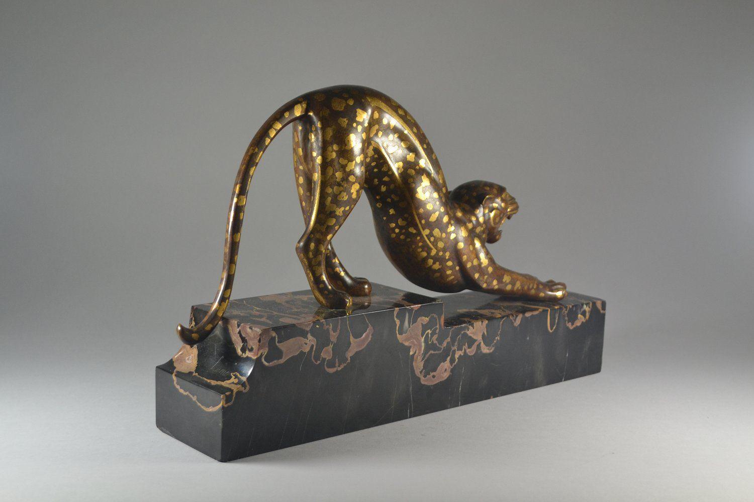 Bronze Armand Lemo unique stretching panther bonze sculpture