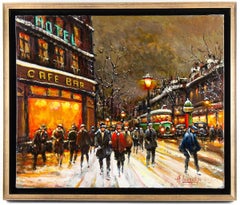 Boulevard des Capucines (Paris) in Winter, Original Vintage Oil on Canvas