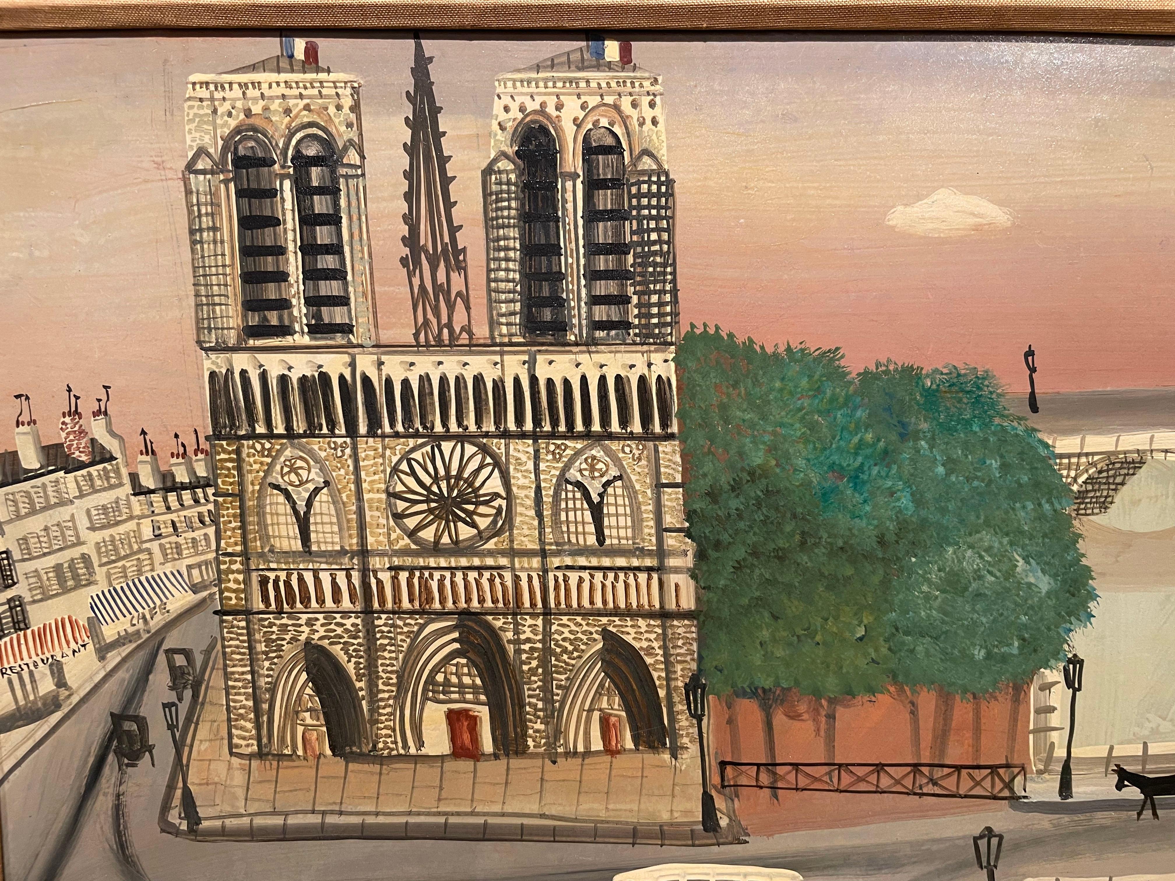 Cityscape of Notre Dame, Paris mit der Seine, Französische Künstlerin des 20. Jahrhunderts im Angebot 8