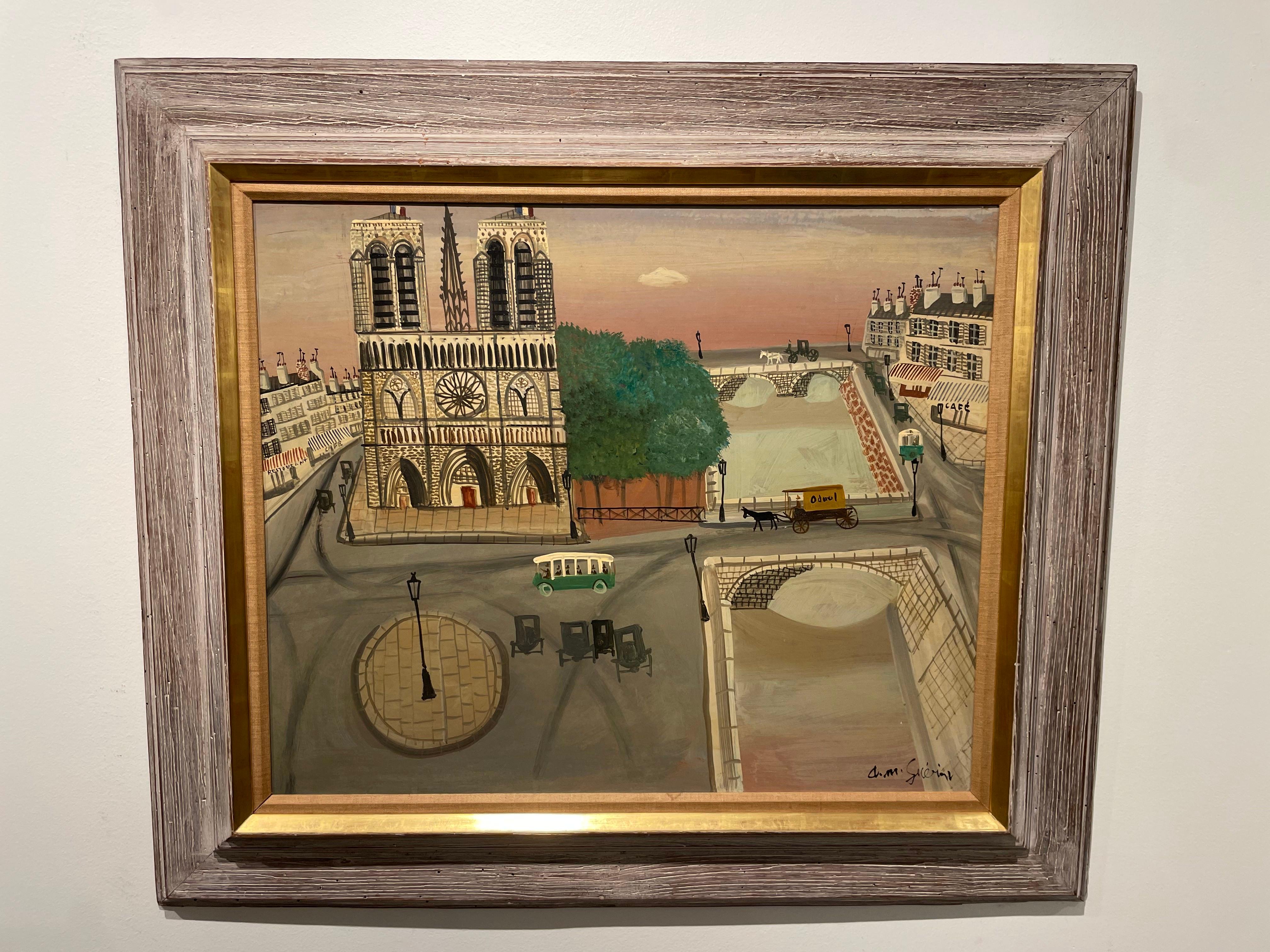 Cityscape of Notre Dame, Paris mit der Seine, Französische Künstlerin des 20. Jahrhunderts im Angebot 4