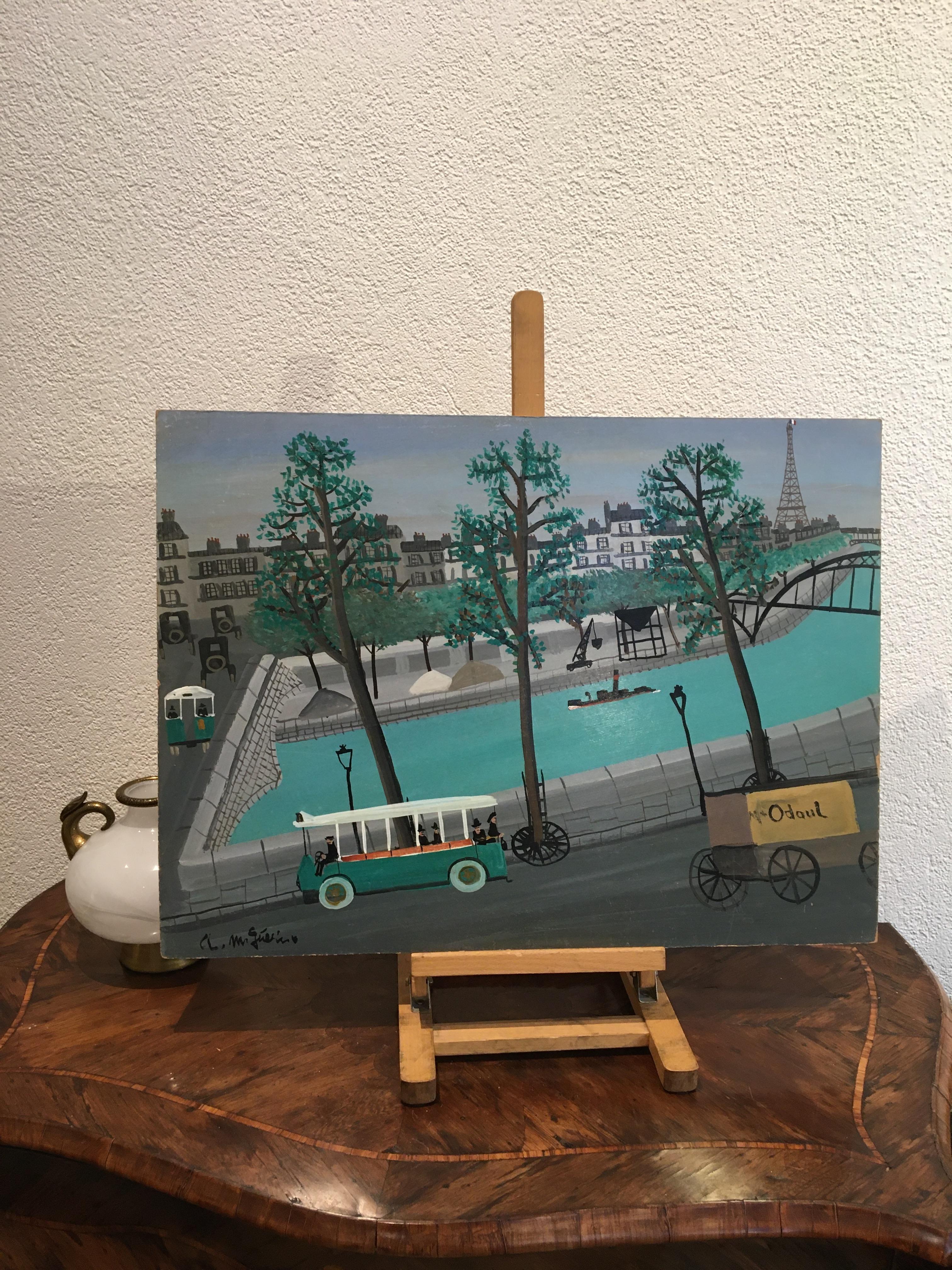 Bordo della vivace Senna, Parigi - Painting di Armand Marie Guerin