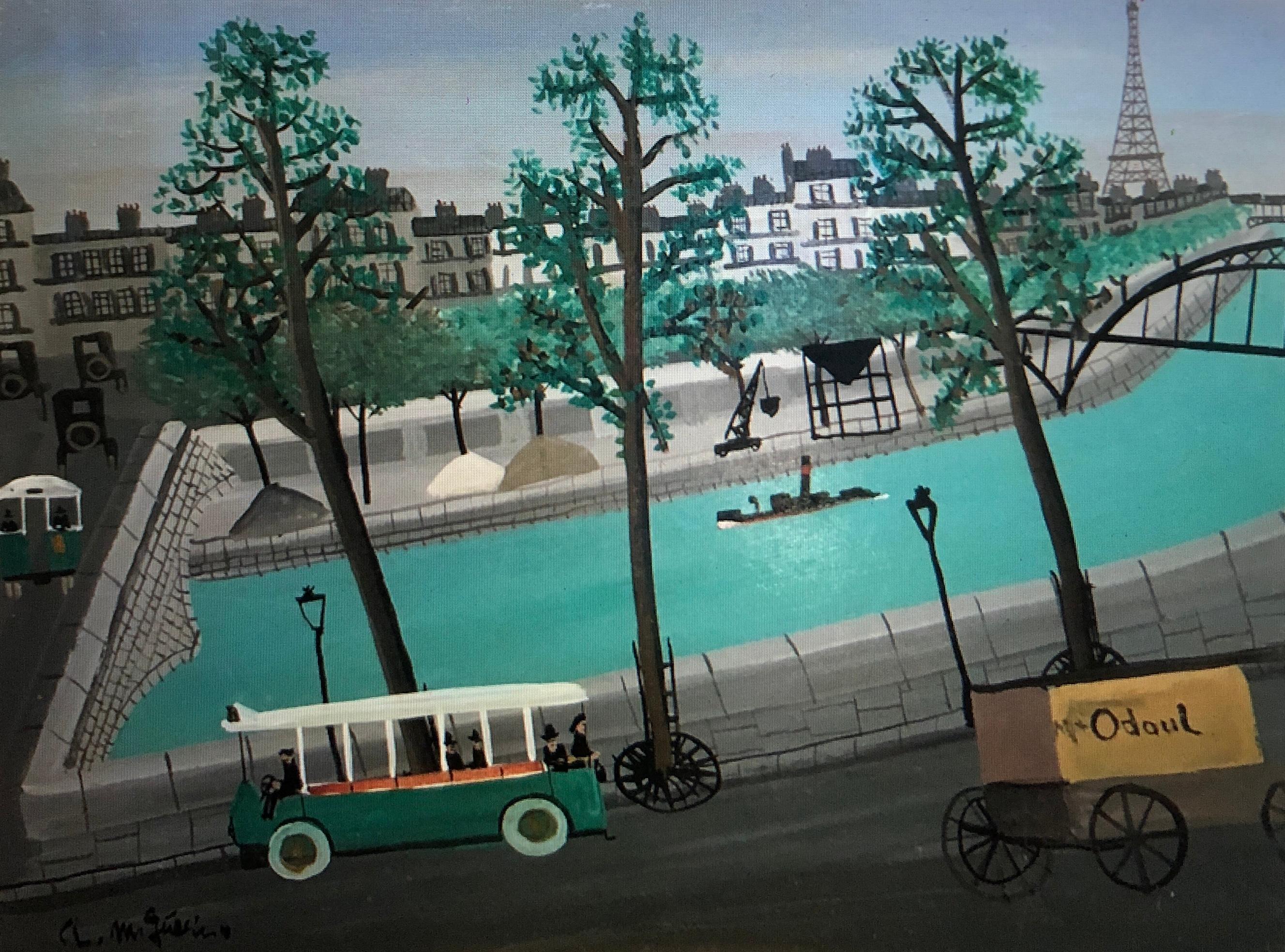 Landscape Painting di Armand Marie Guerin - Bordo della vivace Senna, Parigi