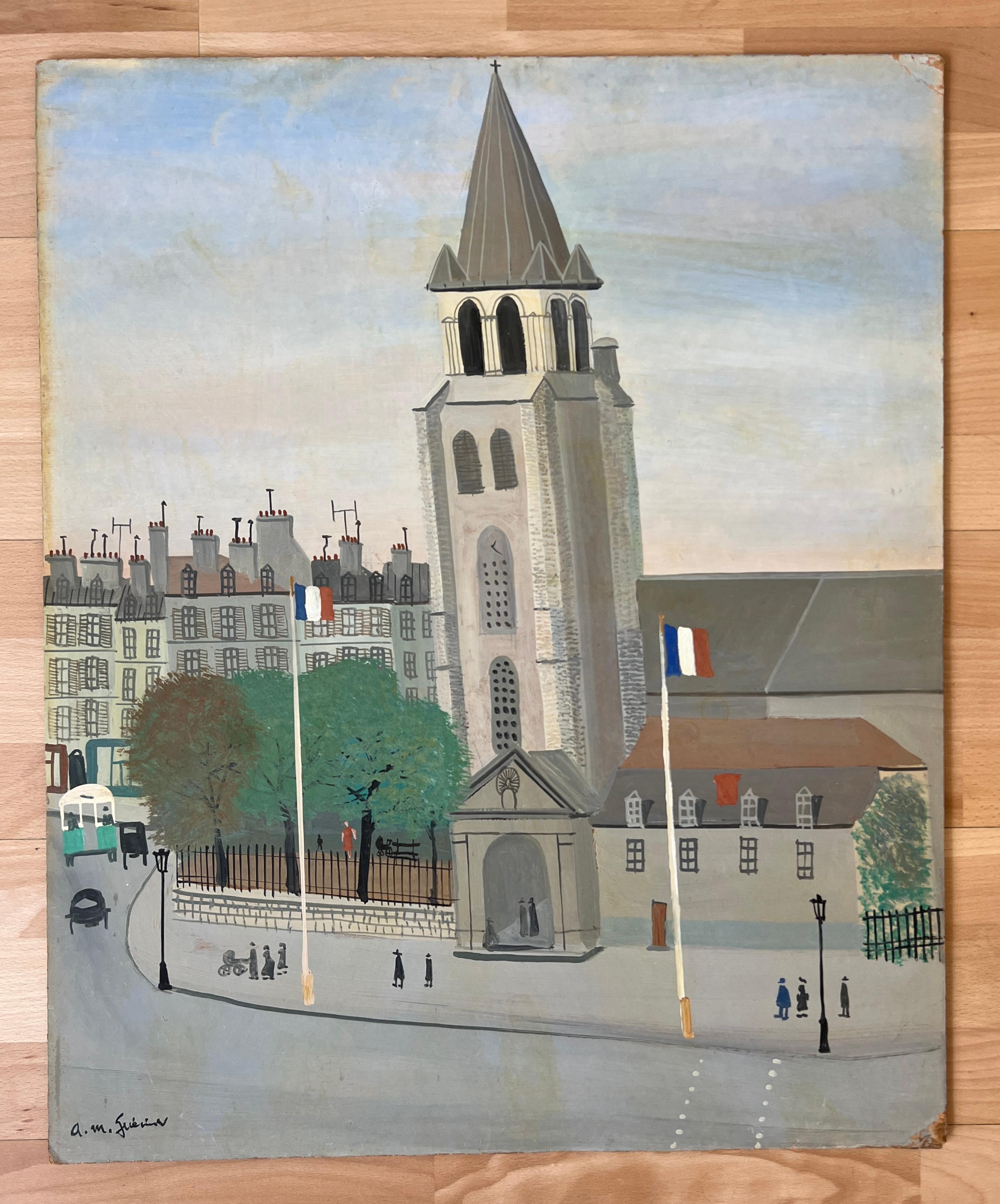 Figures sous le porche de l'église - Painting de Armand Marie Guerin