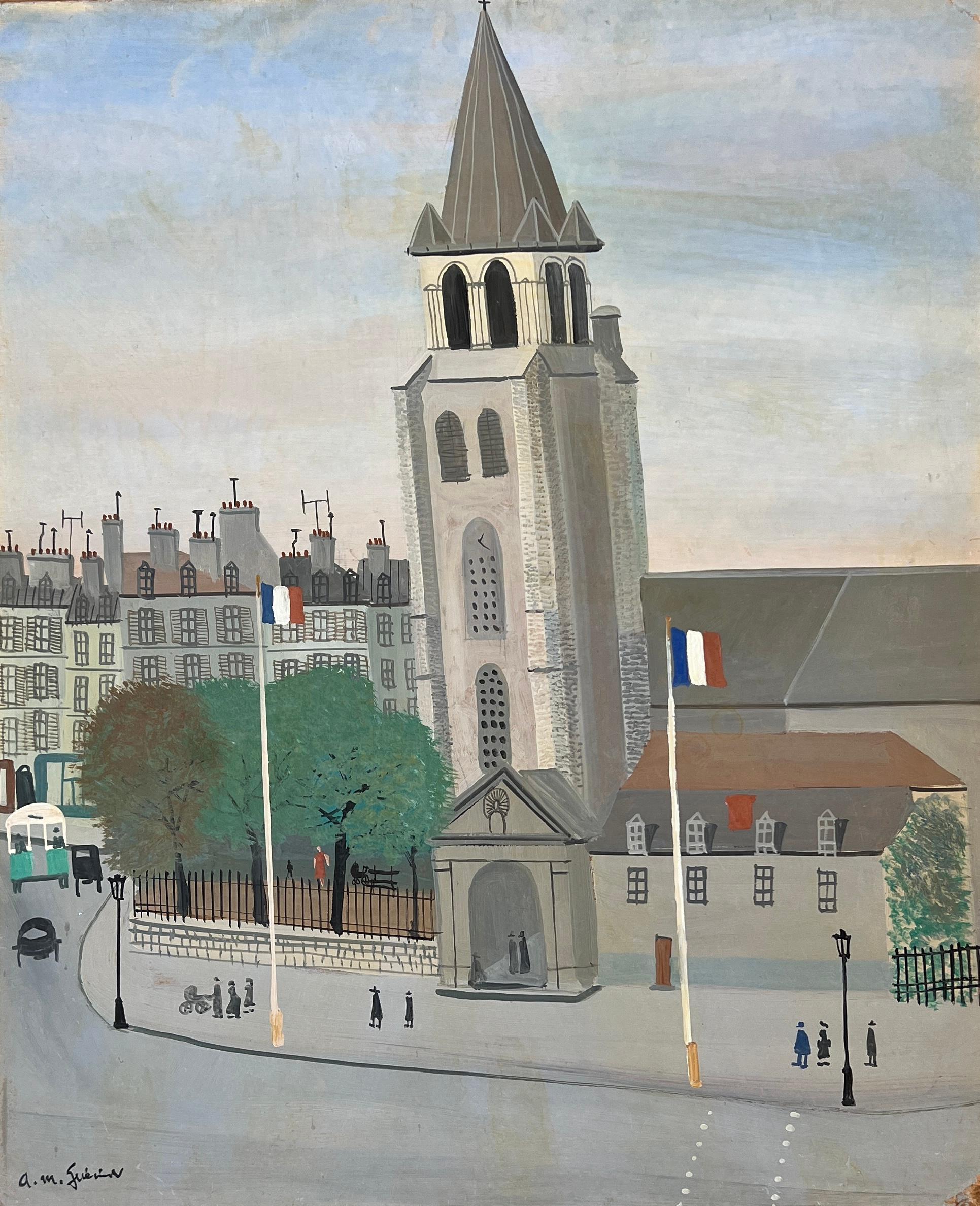 Landscape Painting Armand Marie Guerin - Figures sous le porche de l'église