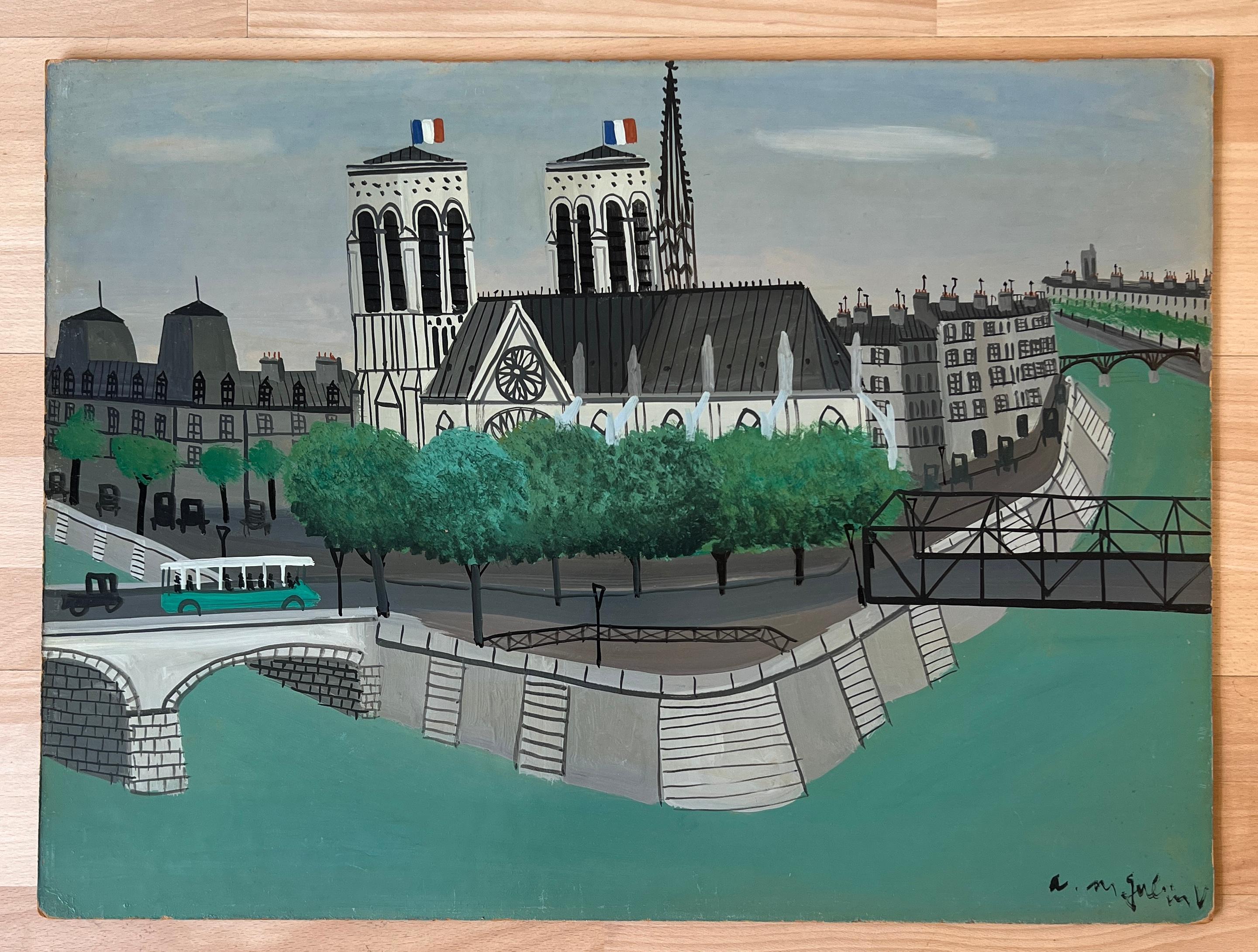 Metal walkway, Paris - Painting by Armand Marie Guerin