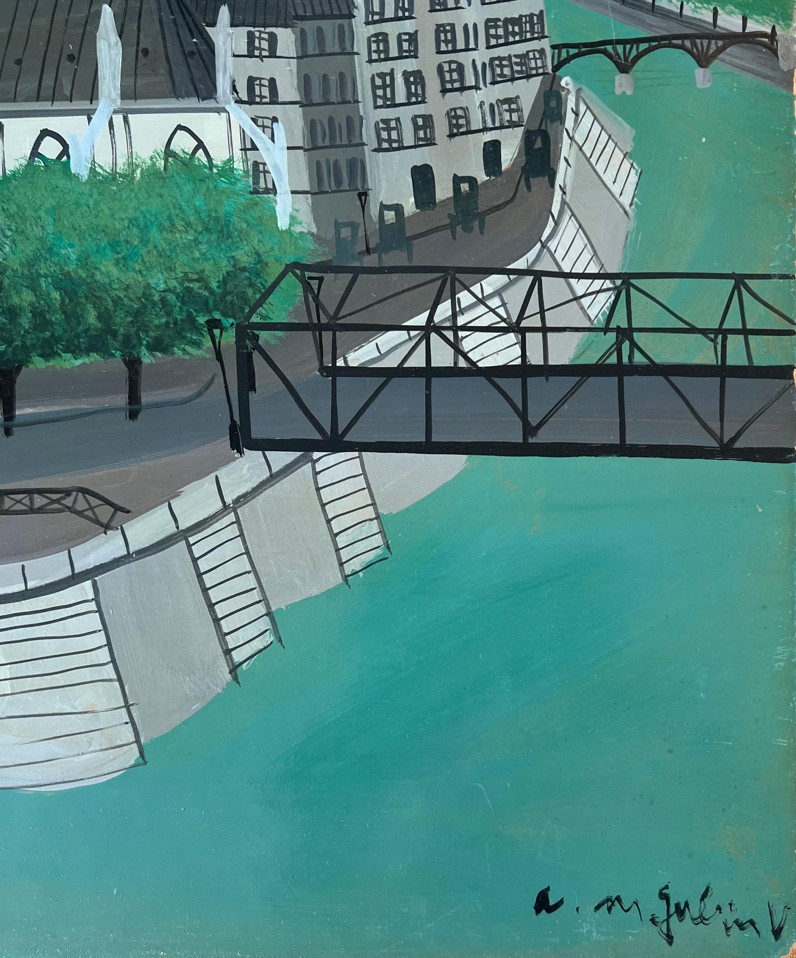 Metal walkway, Paris - French School Painting by Armand Marie Guerin
