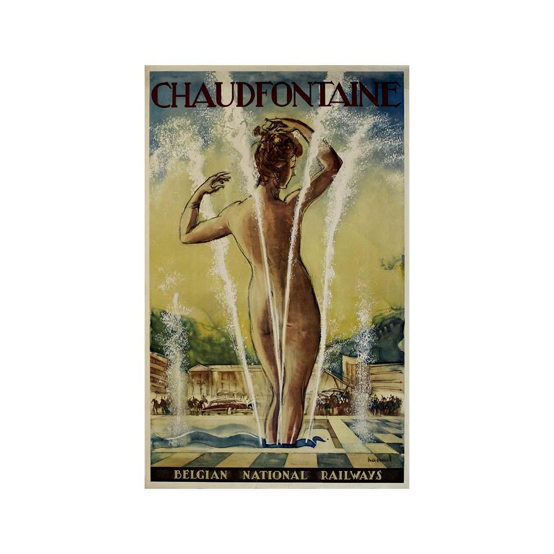 Cartel original de Massonet de 1948 para los Ferrocarriles Nacionales Belgas de Chaudfontaine en venta 1