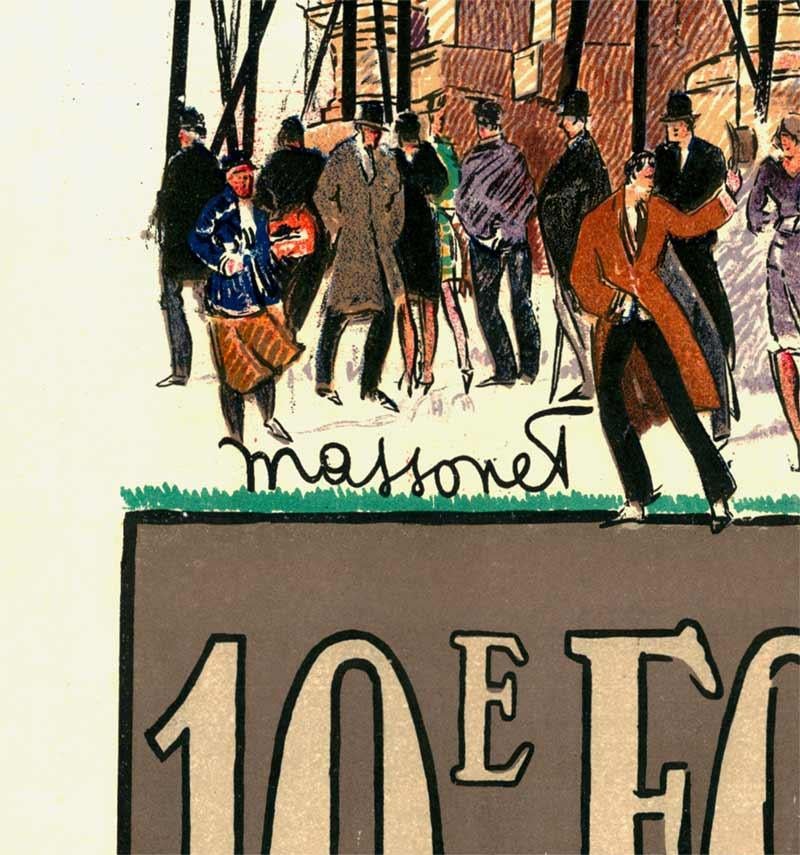 Original 1929 Bruxelles 10. Foire Commerciale Poster - Leinen zur�ück & bereit zu begeistern!  Kunst von Armand Massonet.  Grade A Zustand Plakat fast 100 Jahre alt.  Keine Restaurierung, aber Rückstände roter Tinte auf der rechten oberen Seite vom