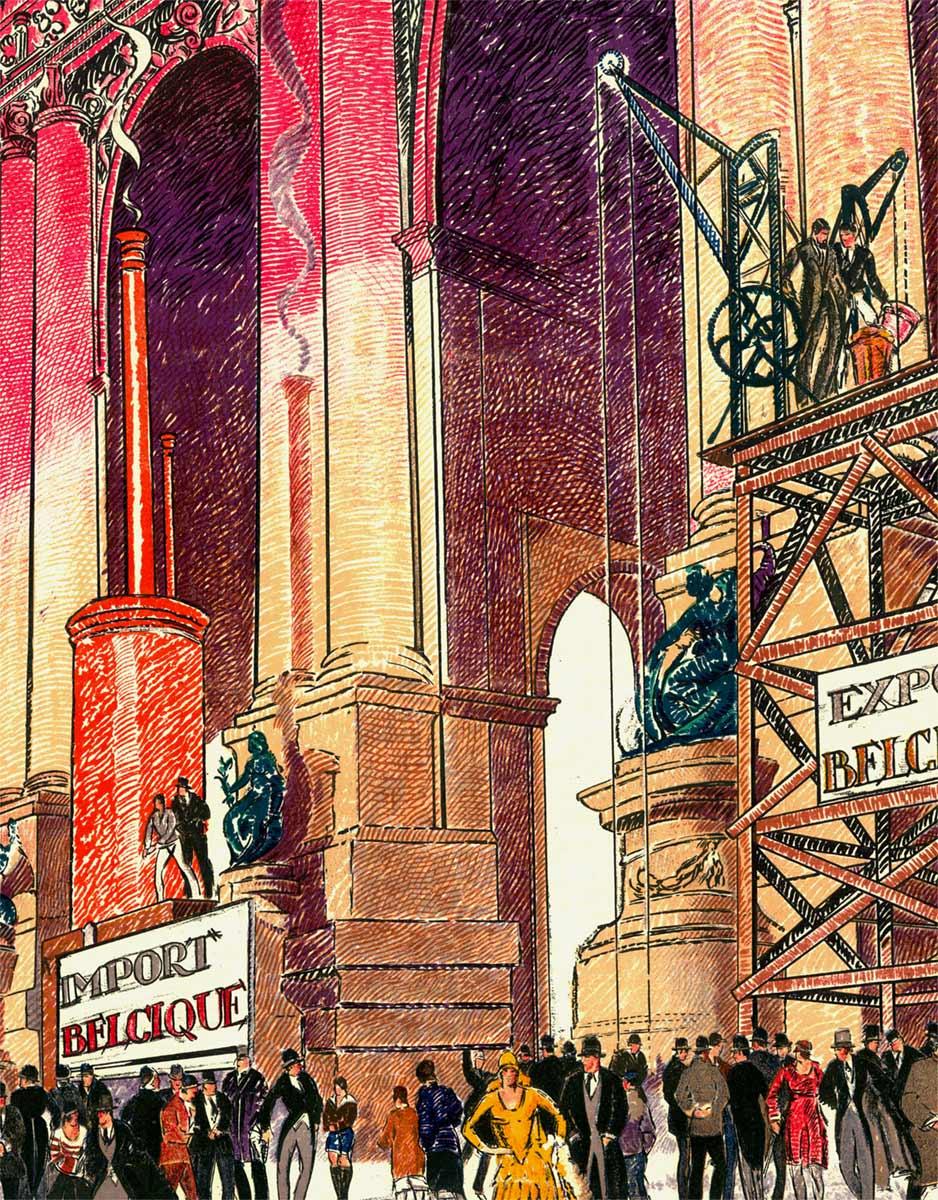 Original 1929 Bruzelles, 10. Foire Commerciale vintage Plakat mit Leinenunterlage im Angebot 1