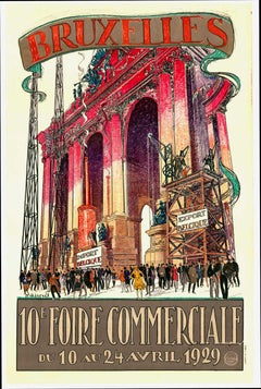 Original 1929 Bruzelles, 10th Foire Commerciale vintage linen-backed poster