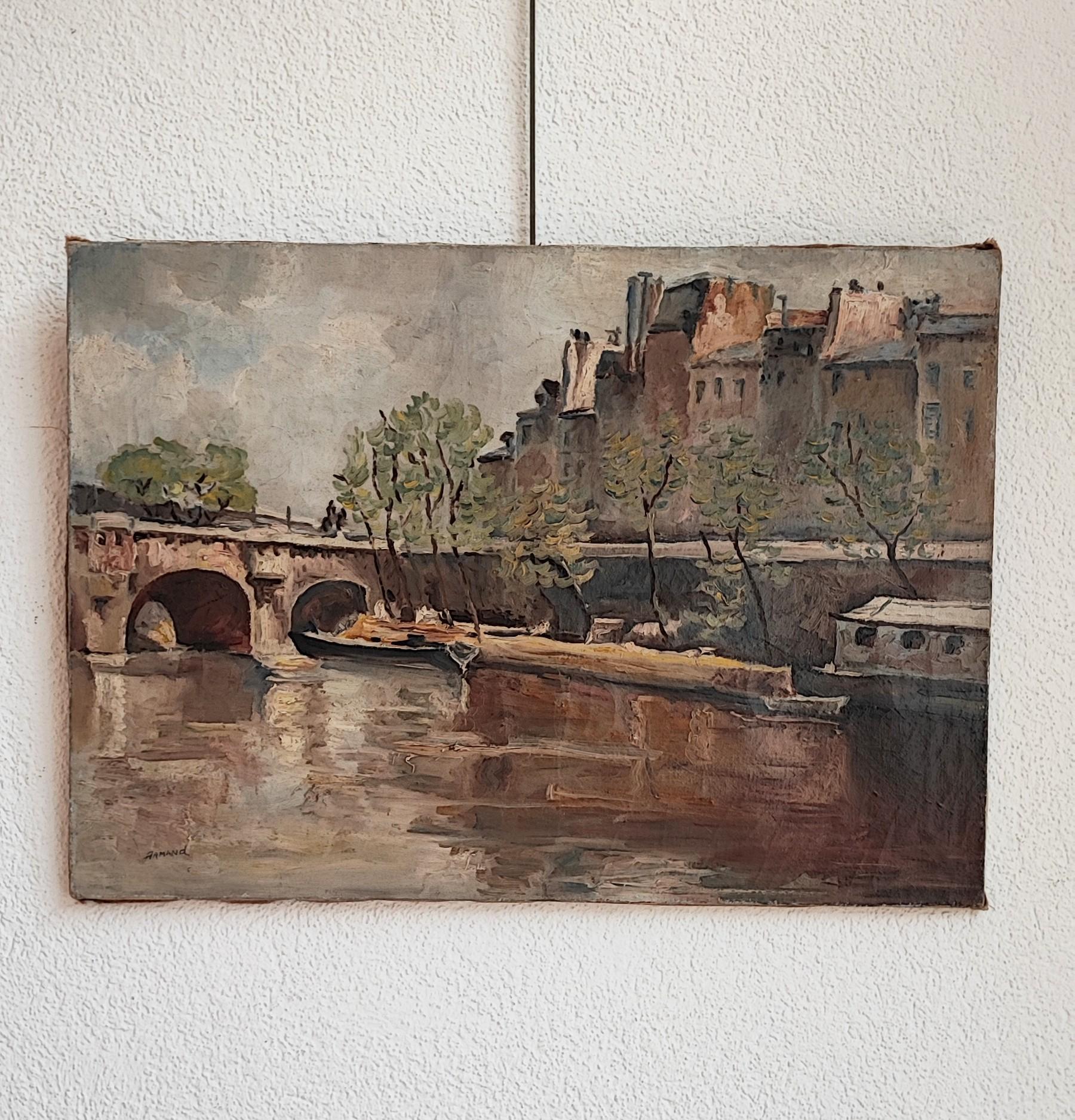 Puente Nuevo, París - Landscape Painting Gris de Armand