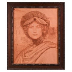 Antique Armand POINT, Preparatory drawing for Young Woman with the Green Toque, 1905