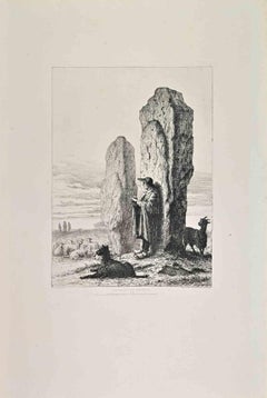 Menhirs de Meneck - Etching by Armand Queyroy - Late 19th Century