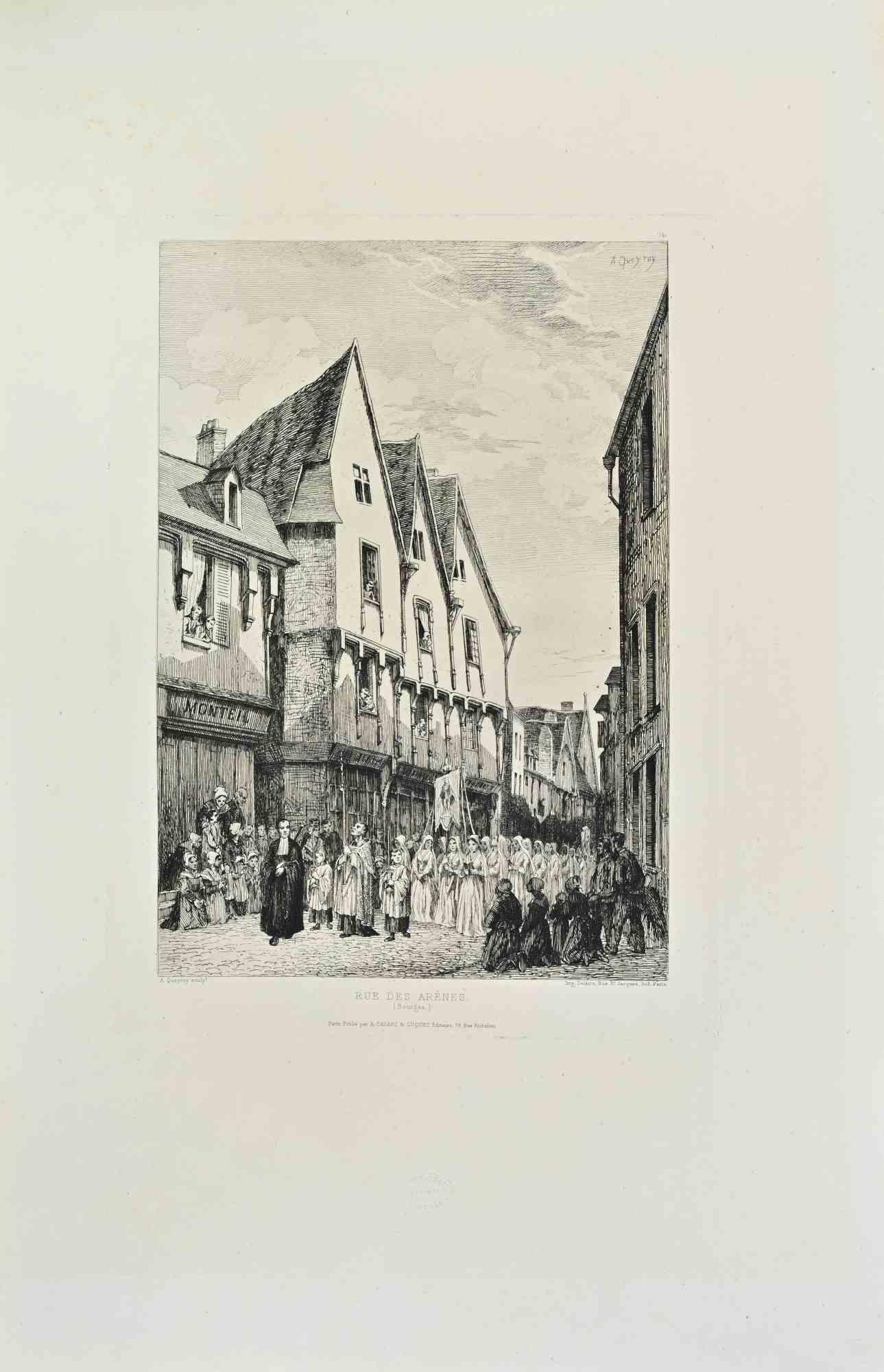 Rue des Arènes is a black and white etching realized by Armand Queyroy (1830-1893) in 1870s.

Titled in the lower.

Image size: 20cmx29cm.

Very Good condition.

Signed on the upper right.

Realized by Cadart for the "Société des Aquafortistes. Born
