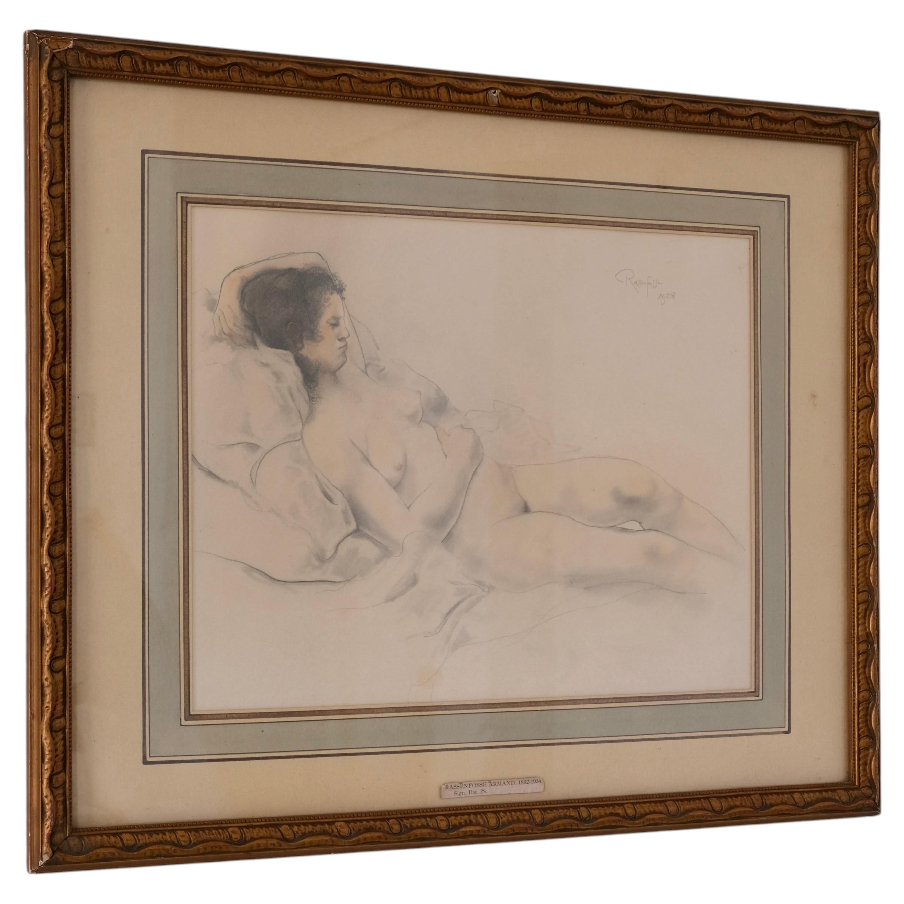 Armand Rassenfosse Female Nude Drawing, Belgium, 1928