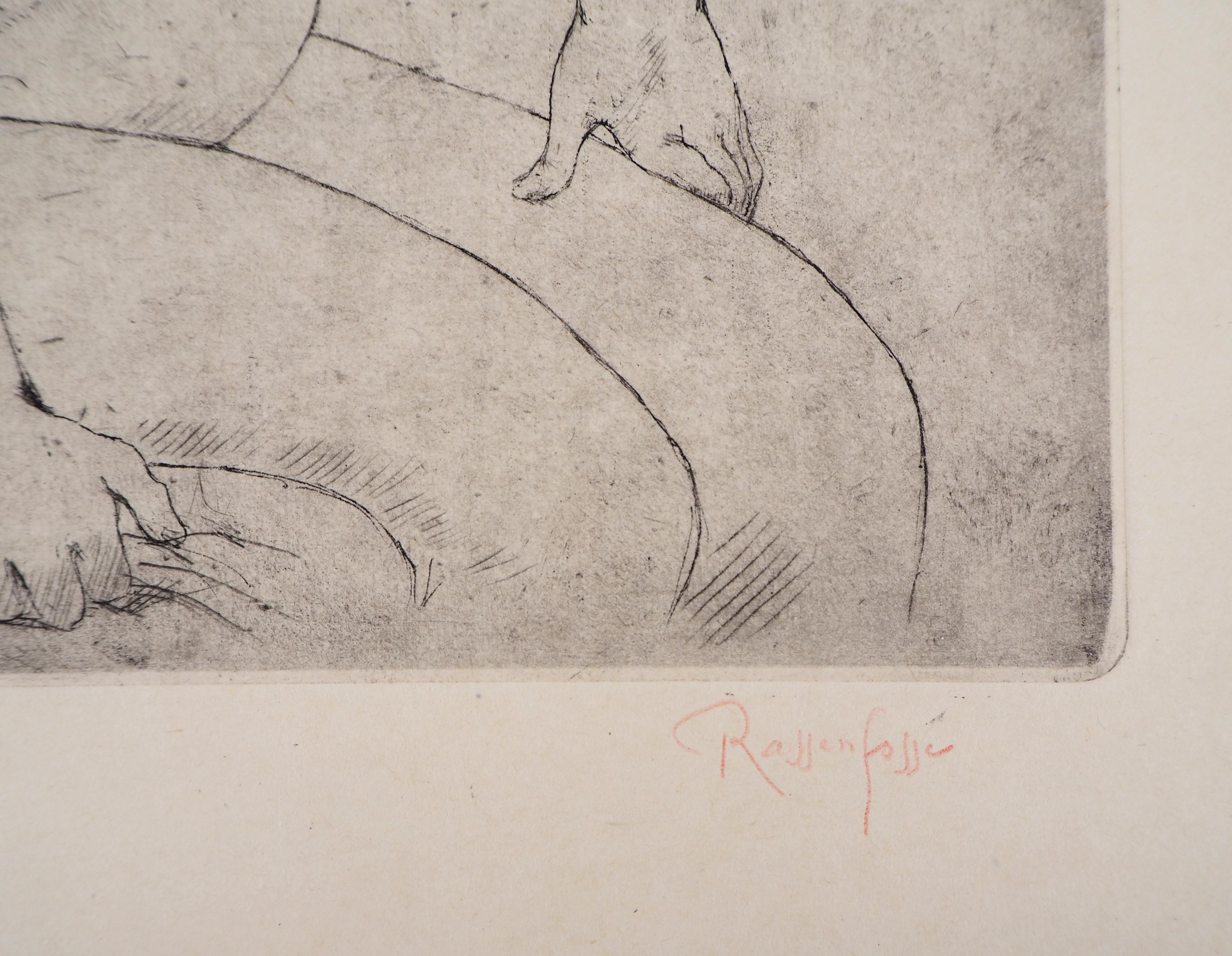 Attractive Nude - Original drypoint etching, Handsigned, 1928 - Print by Armand Rassenfosse