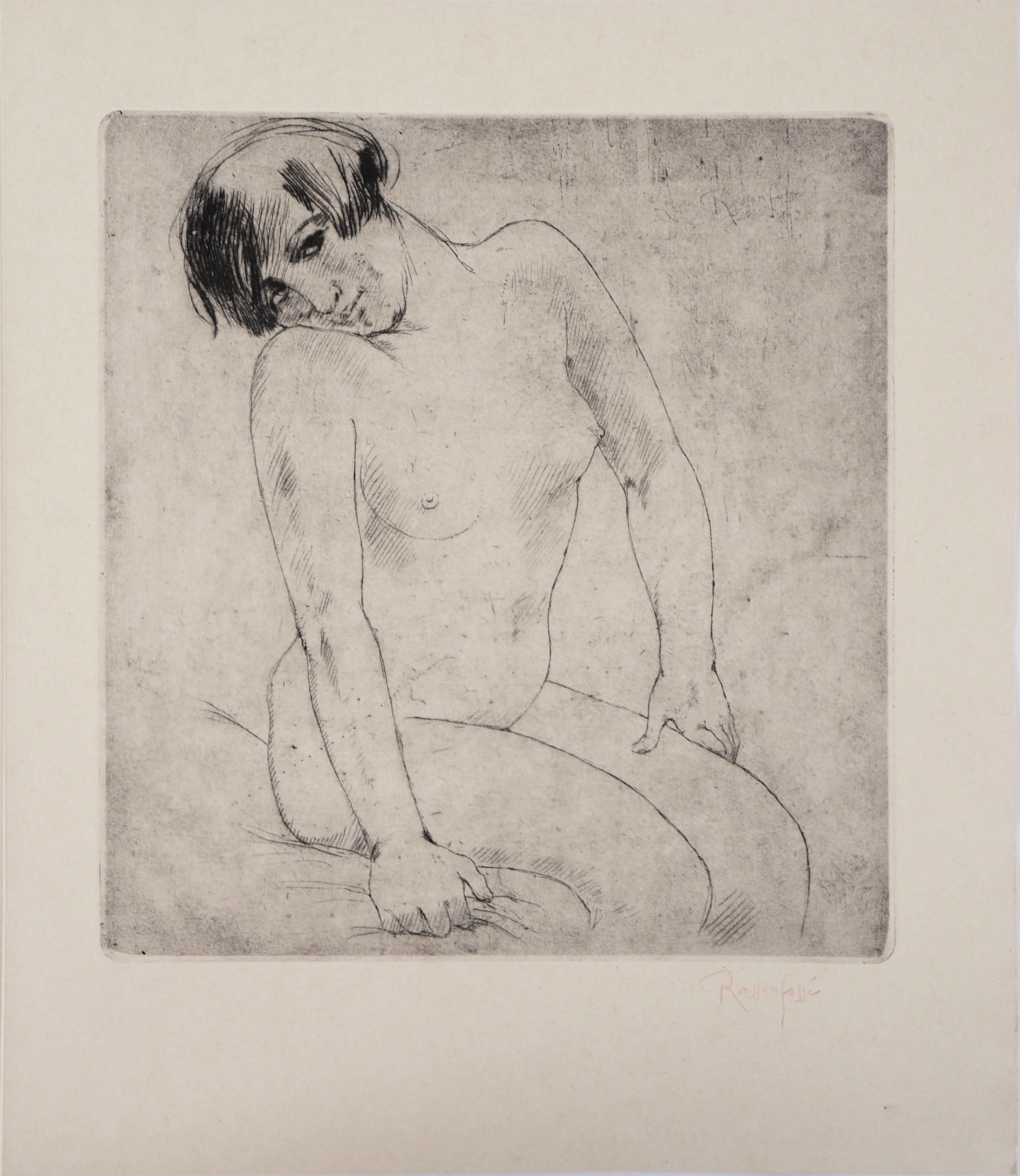 Armand Rassenfosse Figurative Print - Attractive Nude - Original drypoint etching, Handsigned, 1928