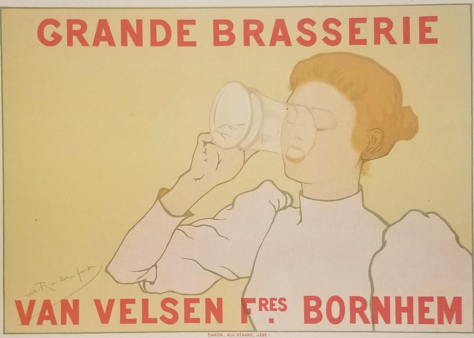 Armand Rassenfosse Print - Grande Brasserie Van Velsen frères Bornhem 