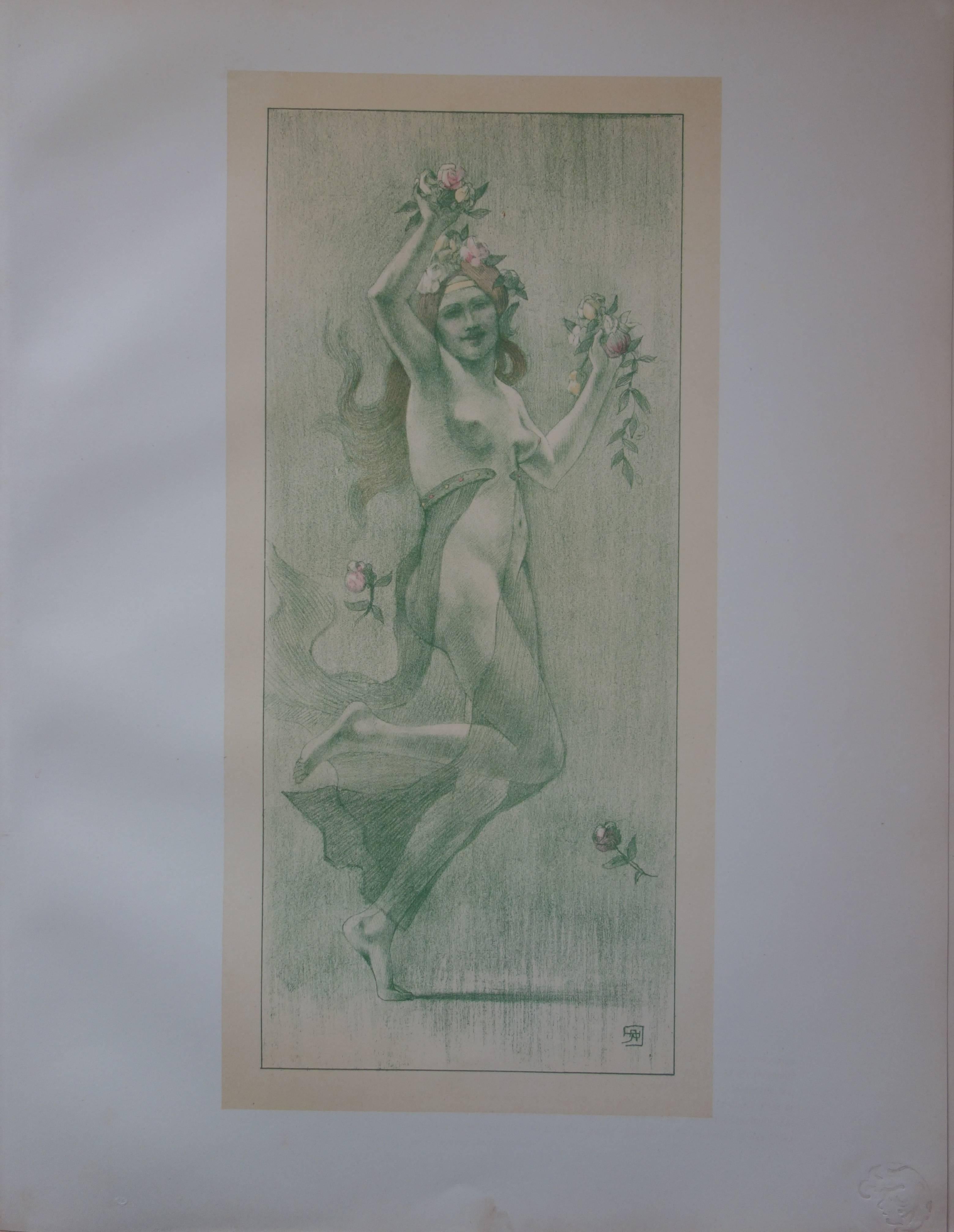 La Danse (La danza) - Litografia originale - 1897 - Figurative Print Grigio di Armand Rassenfosse