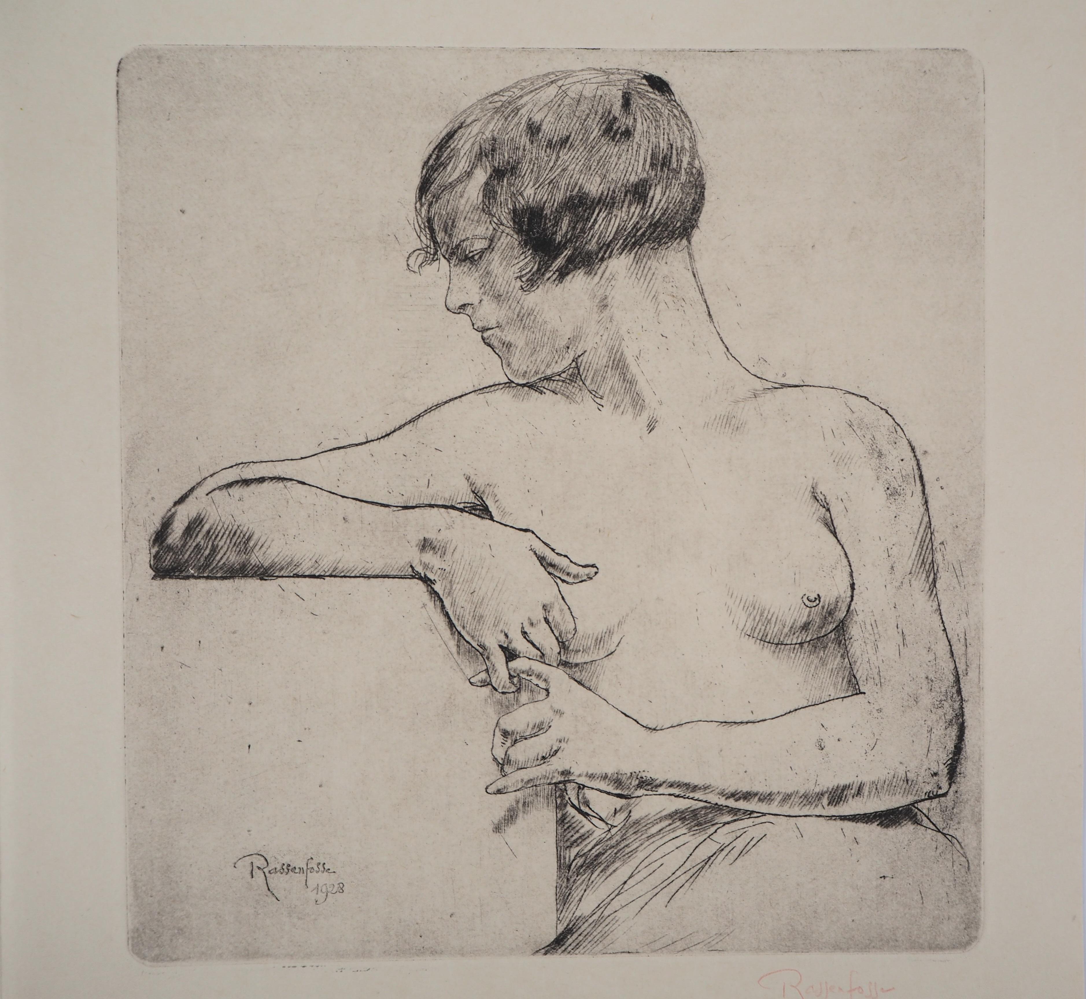 Armand Rassenfosse (1862-1934)
Leaning Nude, 1928

Original drypoint etching
Signed with a crayon and also plate signed
Dated 1928
On vellum 28 x 24 cm (c. 11 x 9,4 in)

Excellent condition