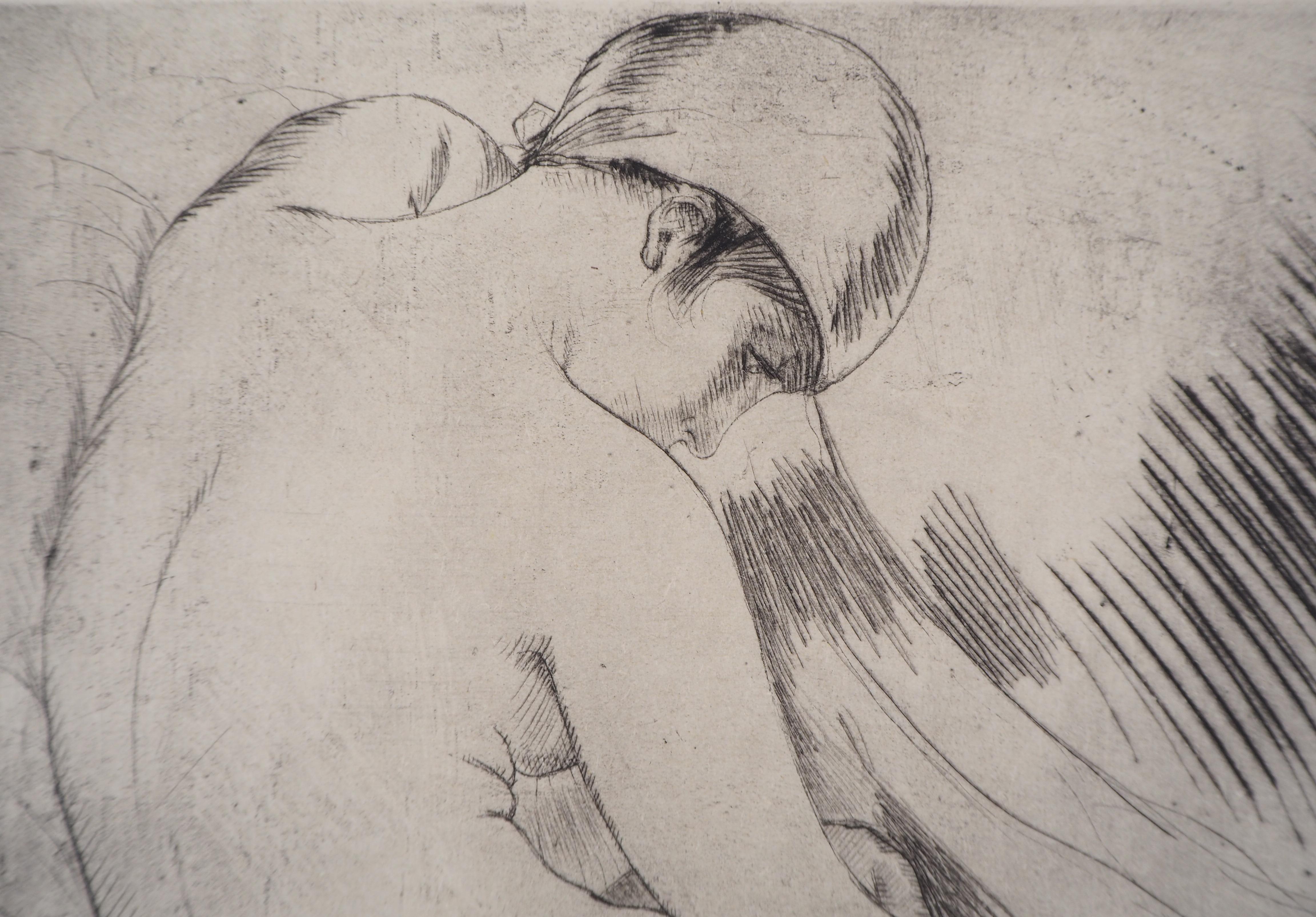 Nude with a Scarf - Original drypoint etching, Handsigned, 1928 - Modern Print by Armand Rassenfosse