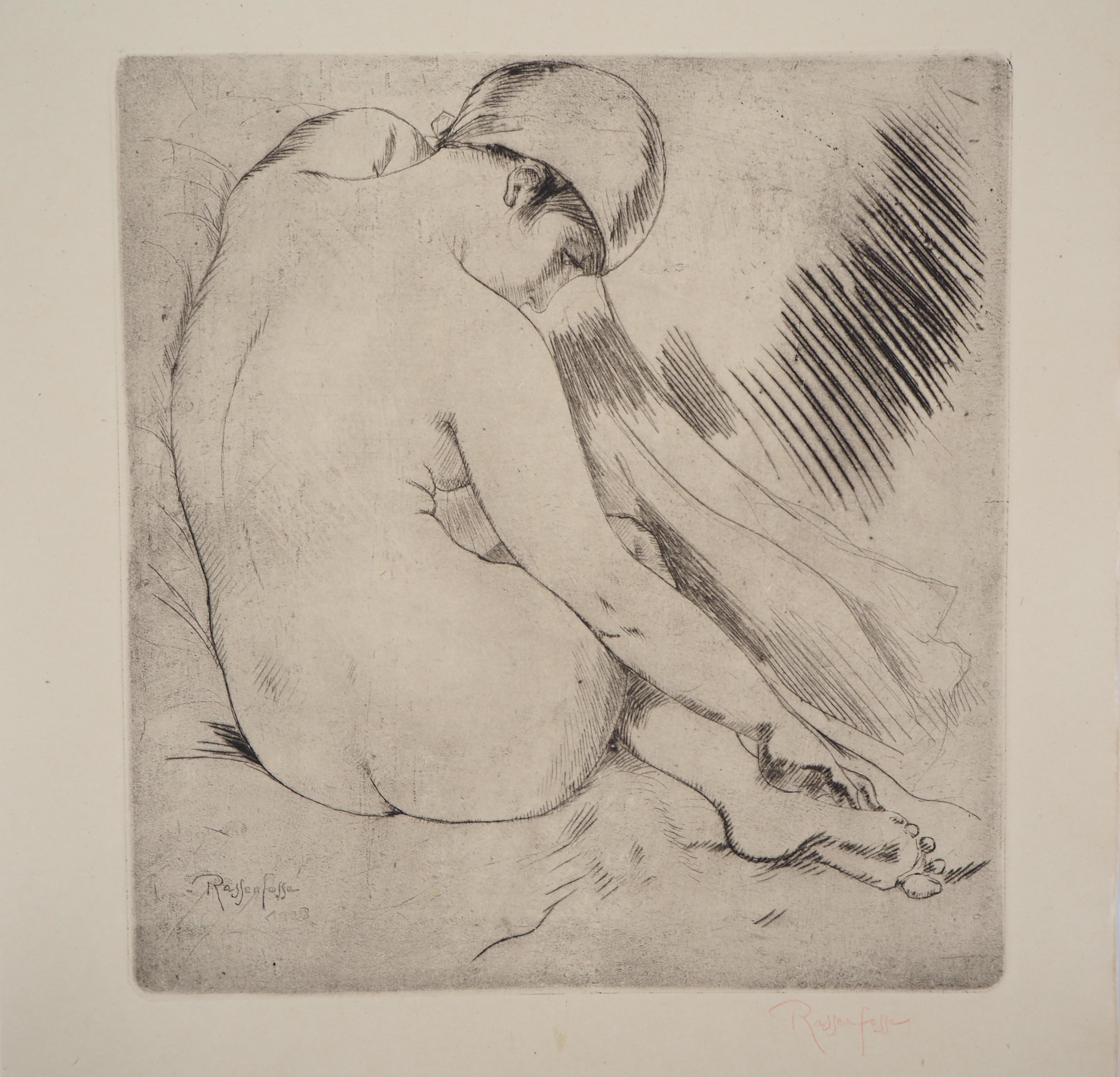 Armand Rassenfosse (1862-1934)
Nude with a Scarf, 1928

Original drypoint etching
Signed with a crayon and also plate signed
Dated 1928
On vellum 28 x 24 cm (c. 11 x 9,4 in)

Excellent condition