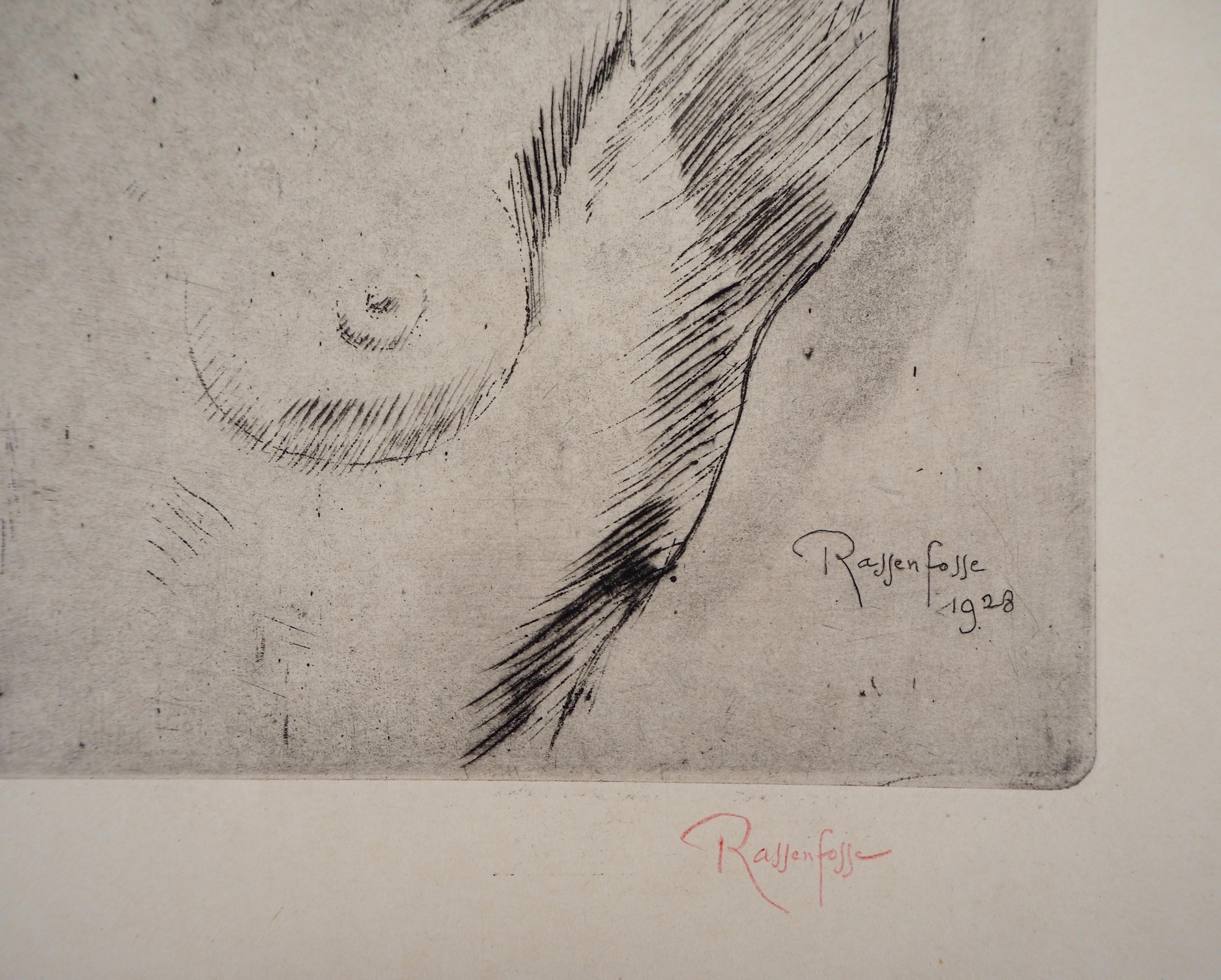 Nu extensible - Eau-forte originale à la pointe sèche, signée à la main, 1928 - Print de Armand Rassenfosse