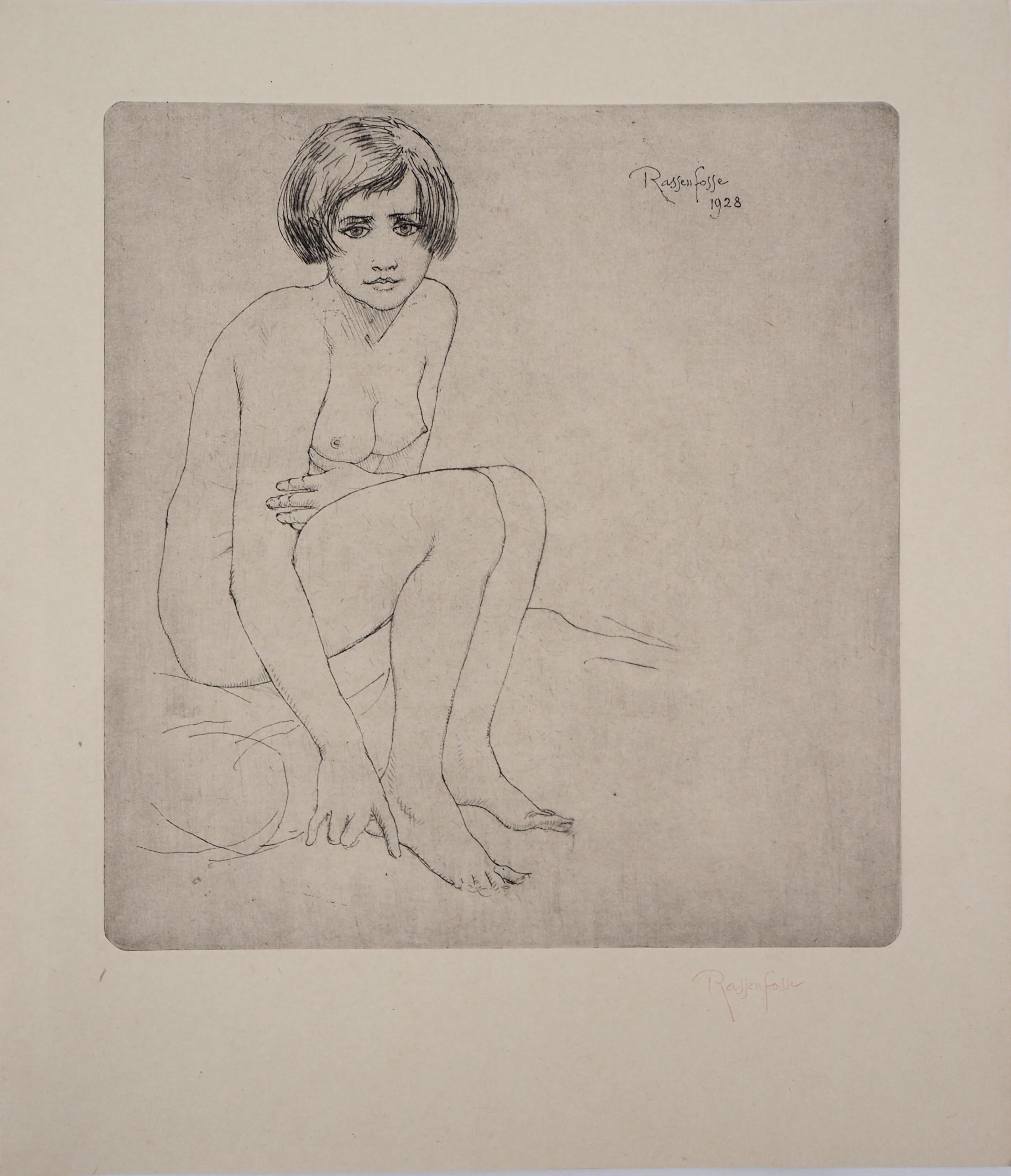 Armand Rassenfosse Figurative Print - Young Model - Original drypoint etching, Handsigned, 1928
