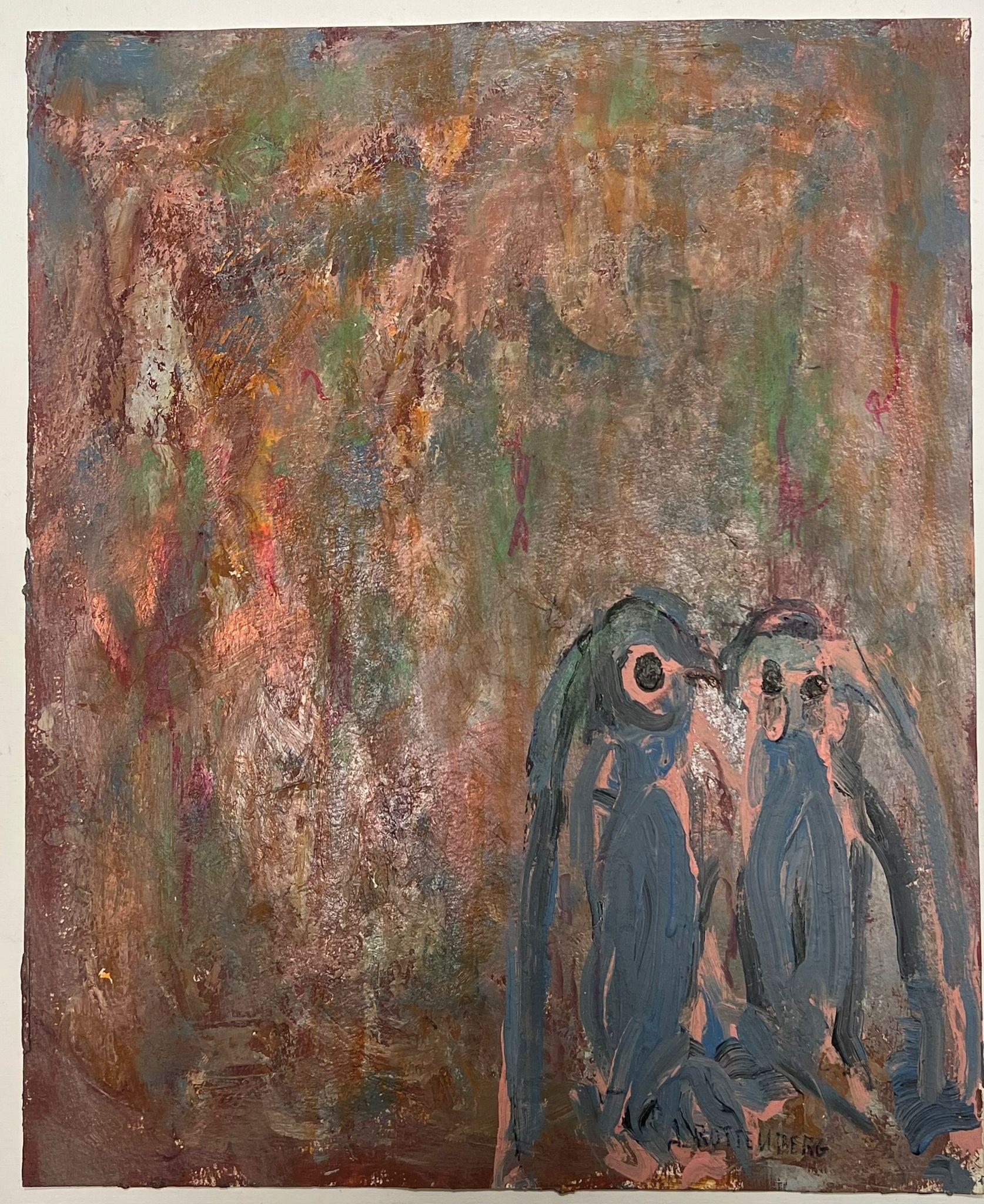 Pittura espressionista astratta di due pinguini capricciosi compagni olio - Painting di Armand Rottenberg