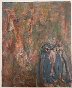 Abstract Expressionist Painting of Two Penguins Whimsical Companions Oil
