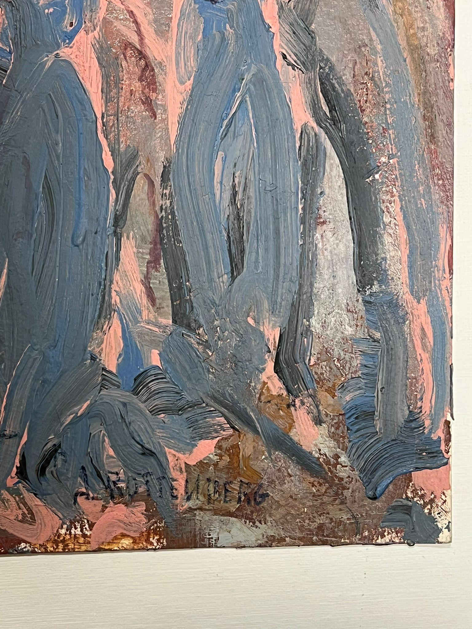 Pittura espressionista astratta di due pinguini capricciosi compagni olio in vendita 2