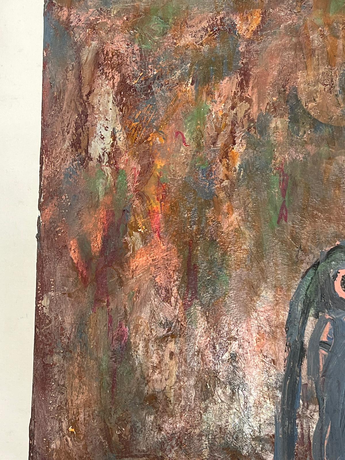 Pittura espressionista astratta di due pinguini capricciosi compagni olio in vendita 4